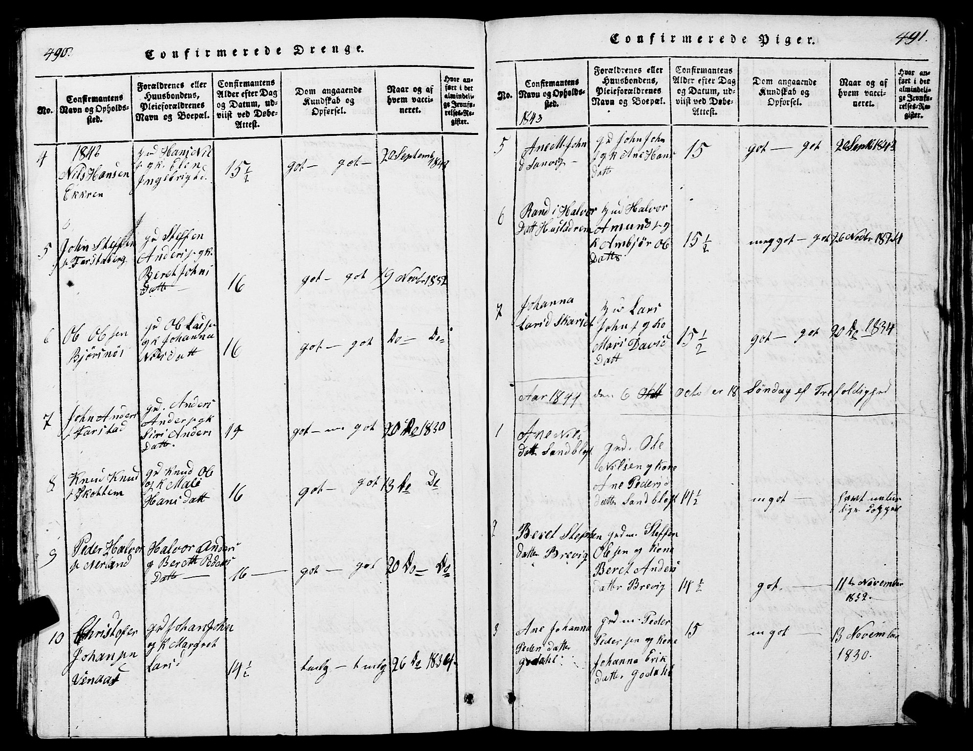 Ministerialprotokoller, klokkerbøker og fødselsregistre - Møre og Romsdal, SAT/A-1454/567/L0781: Parish register (copy) no. 567C01, 1818-1845, p. 490-491