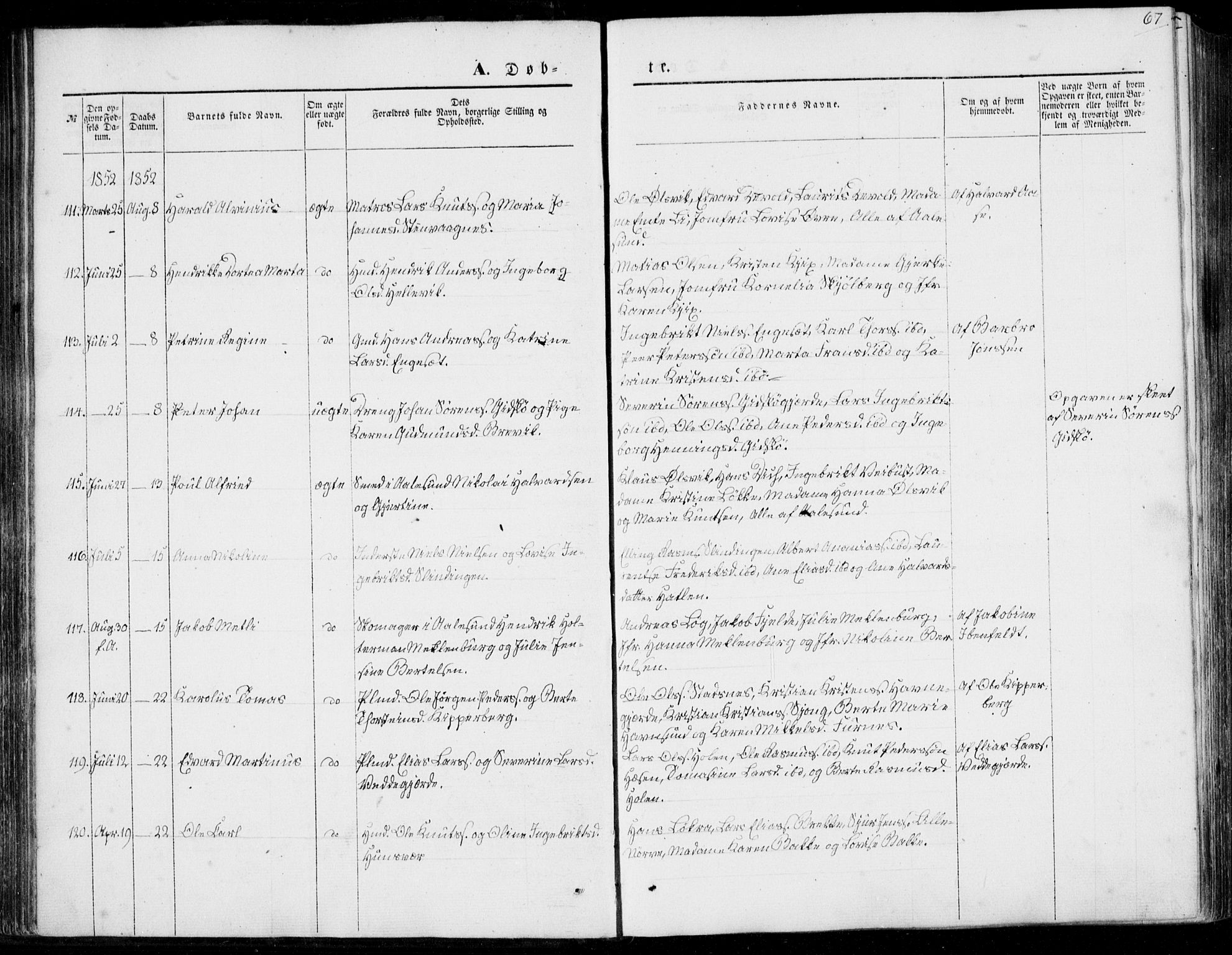 Ministerialprotokoller, klokkerbøker og fødselsregistre - Møre og Romsdal, AV/SAT-A-1454/528/L0397: Parish register (official) no. 528A08, 1848-1858, p. 67