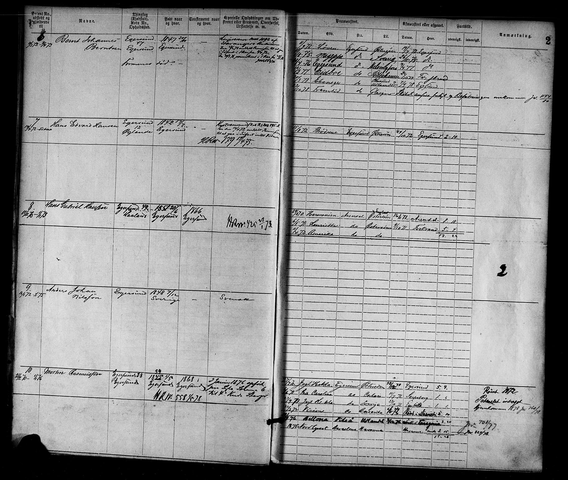 Egersund mønstringskrets, SAK/2031-0019/F/Fa/L0001: Annotasjonsrulle nr 1-1440 med register, O-1, 1869-1895, p. 16