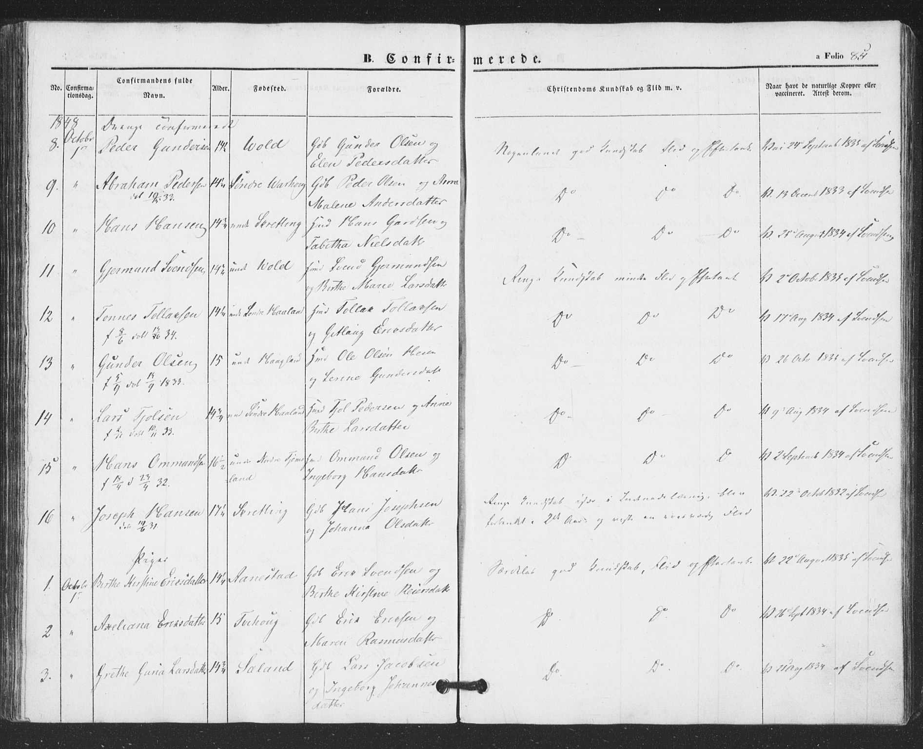 Hå sokneprestkontor, AV/SAST-A-101801/001/30BA/L0007: Parish register (official) no. A 6, 1842-1855, p. 85