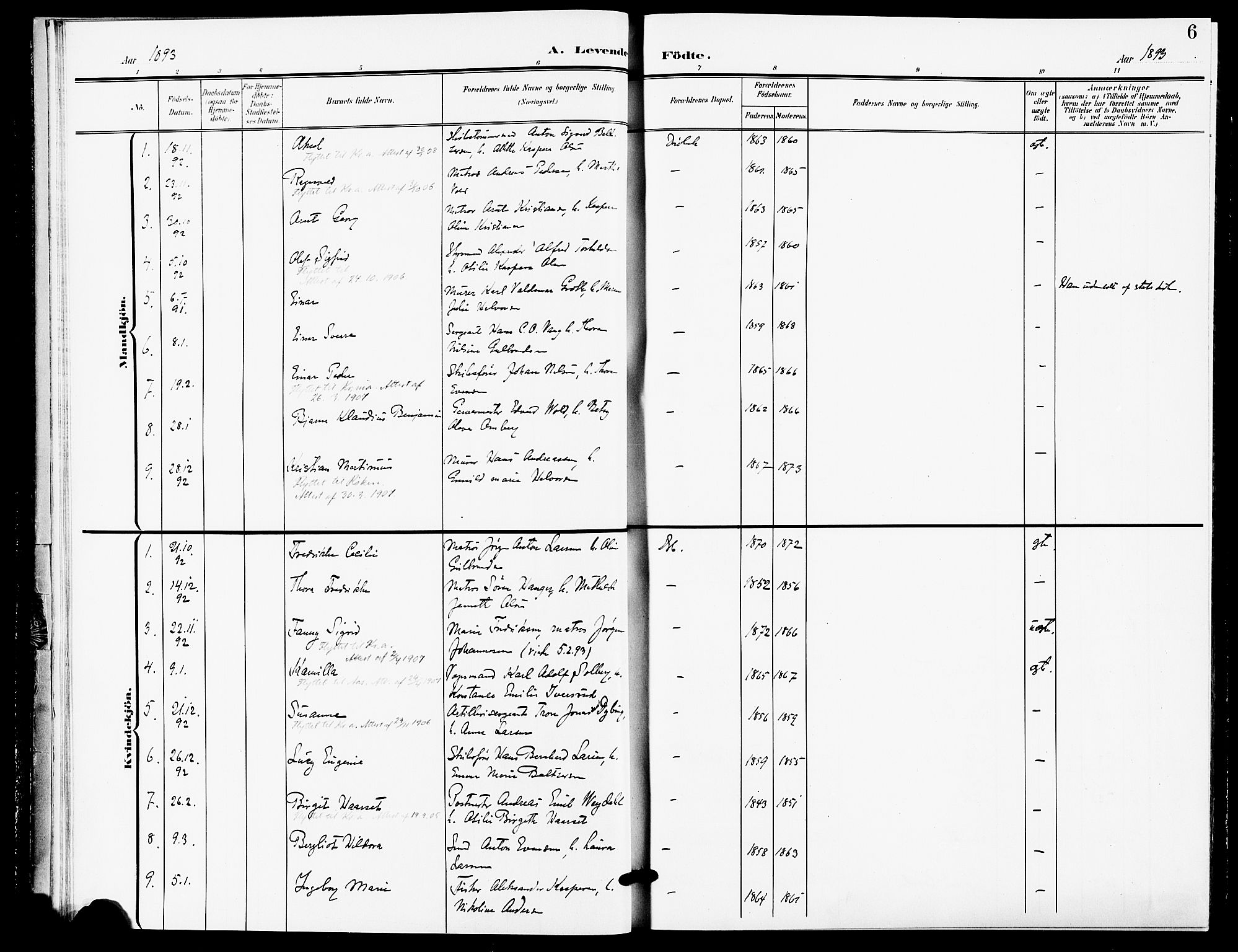 Drøbak prestekontor Kirkebøker, AV/SAO-A-10142a/F/Fb/L0002: Parish register (official) no. II 2, 1891-1896, p. 6