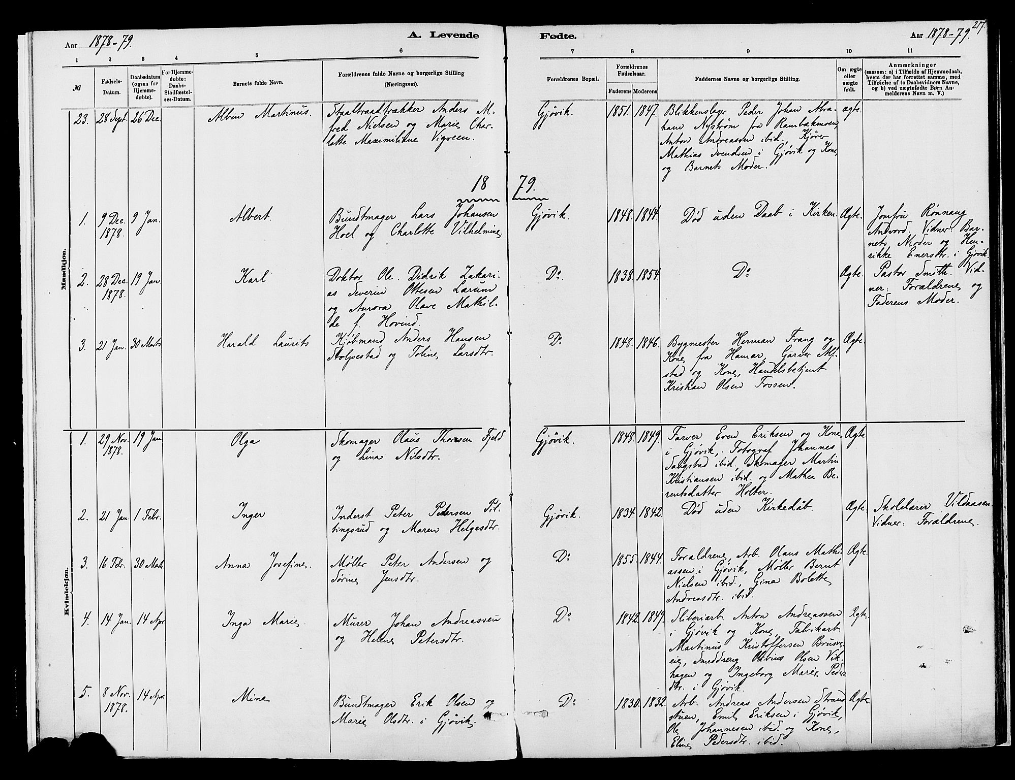 Vardal prestekontor, SAH/PREST-100/H/Ha/Haa/L0008: Parish register (official) no. 8, 1878-1890, p. 217