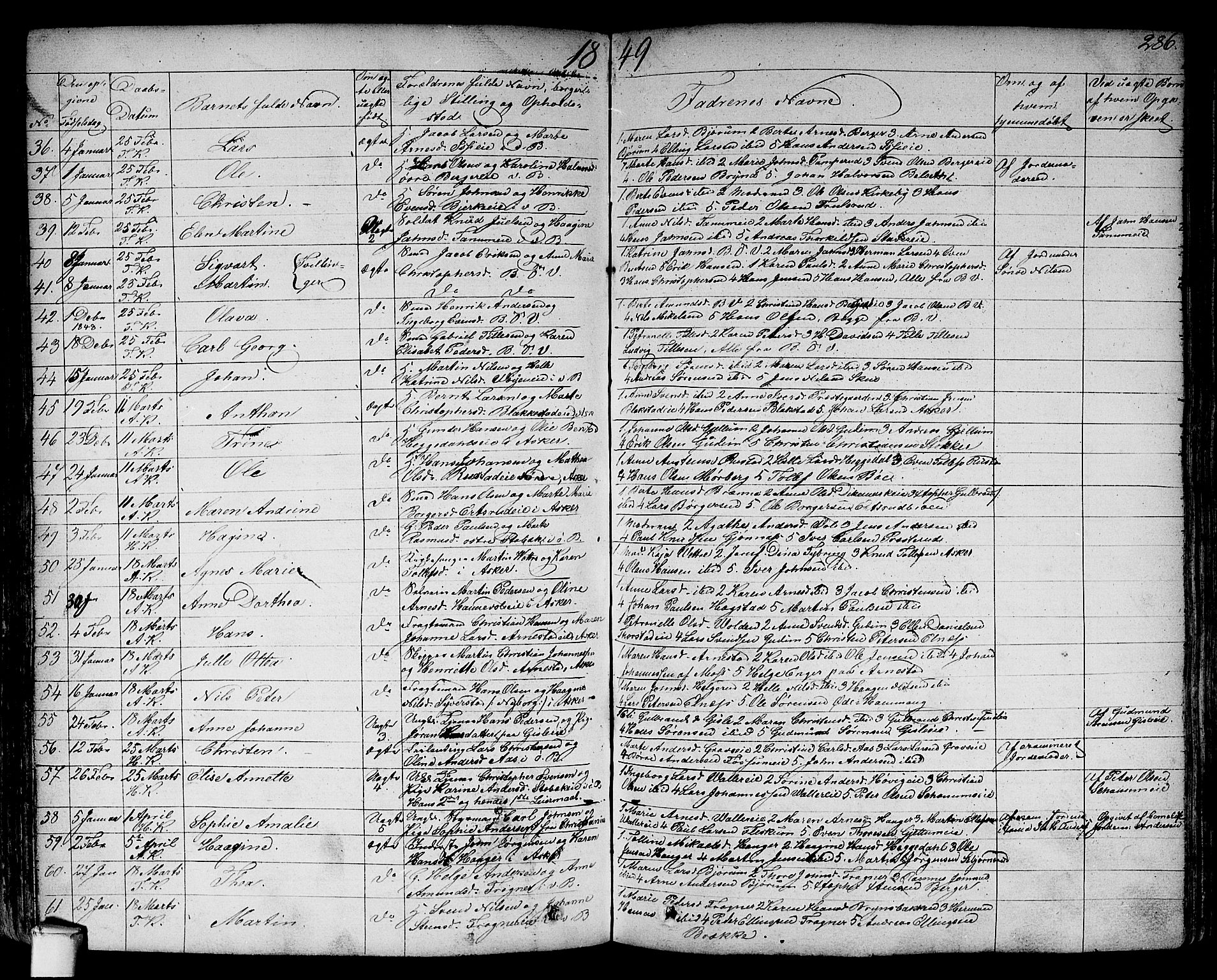 Asker prestekontor Kirkebøker, SAO/A-10256a/F/Fa/L0007: Parish register (official) no. I 7, 1825-1864, p. 286