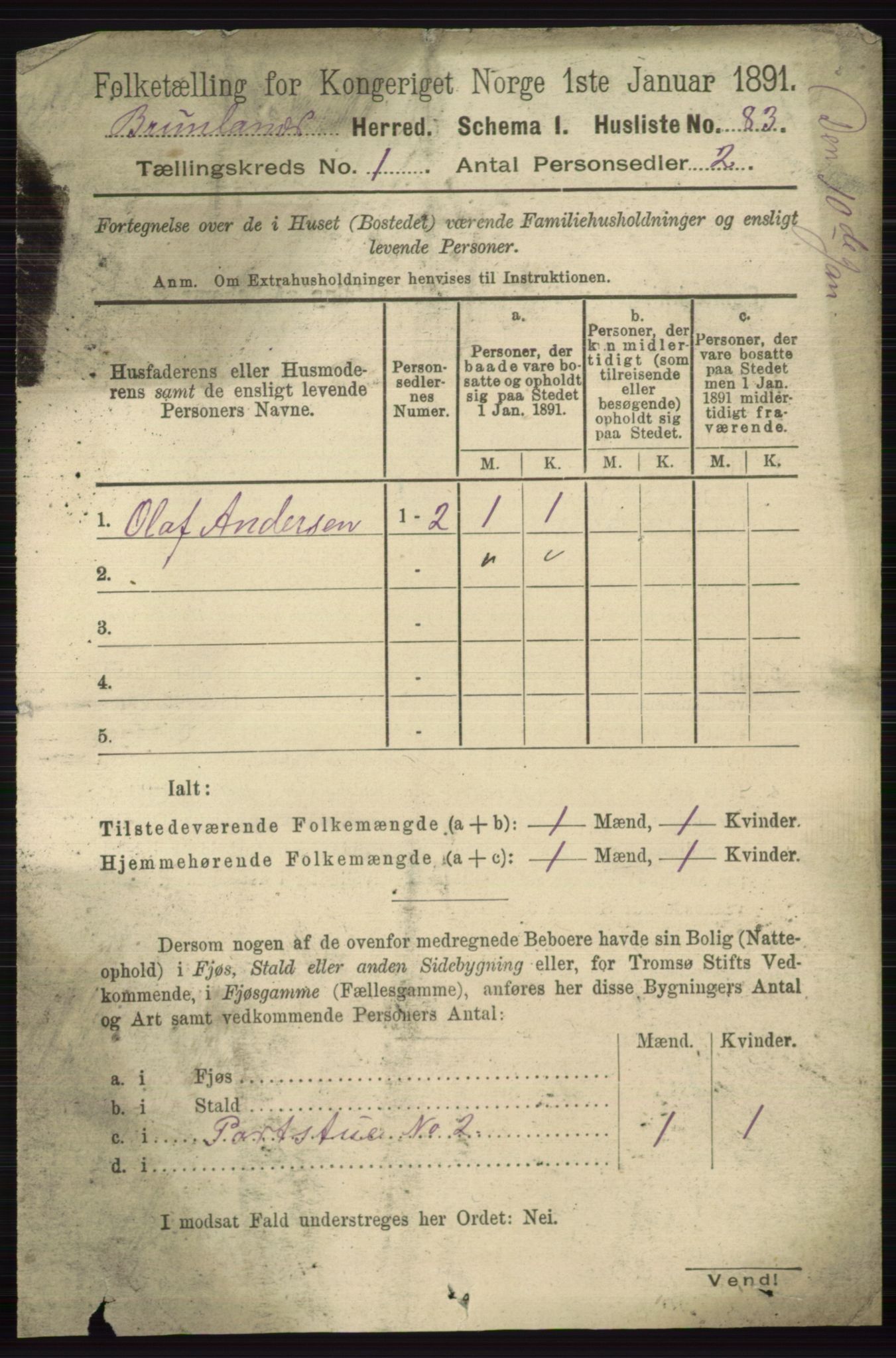 RA, 1891 census for 0726 Brunlanes, 1891, p. 121