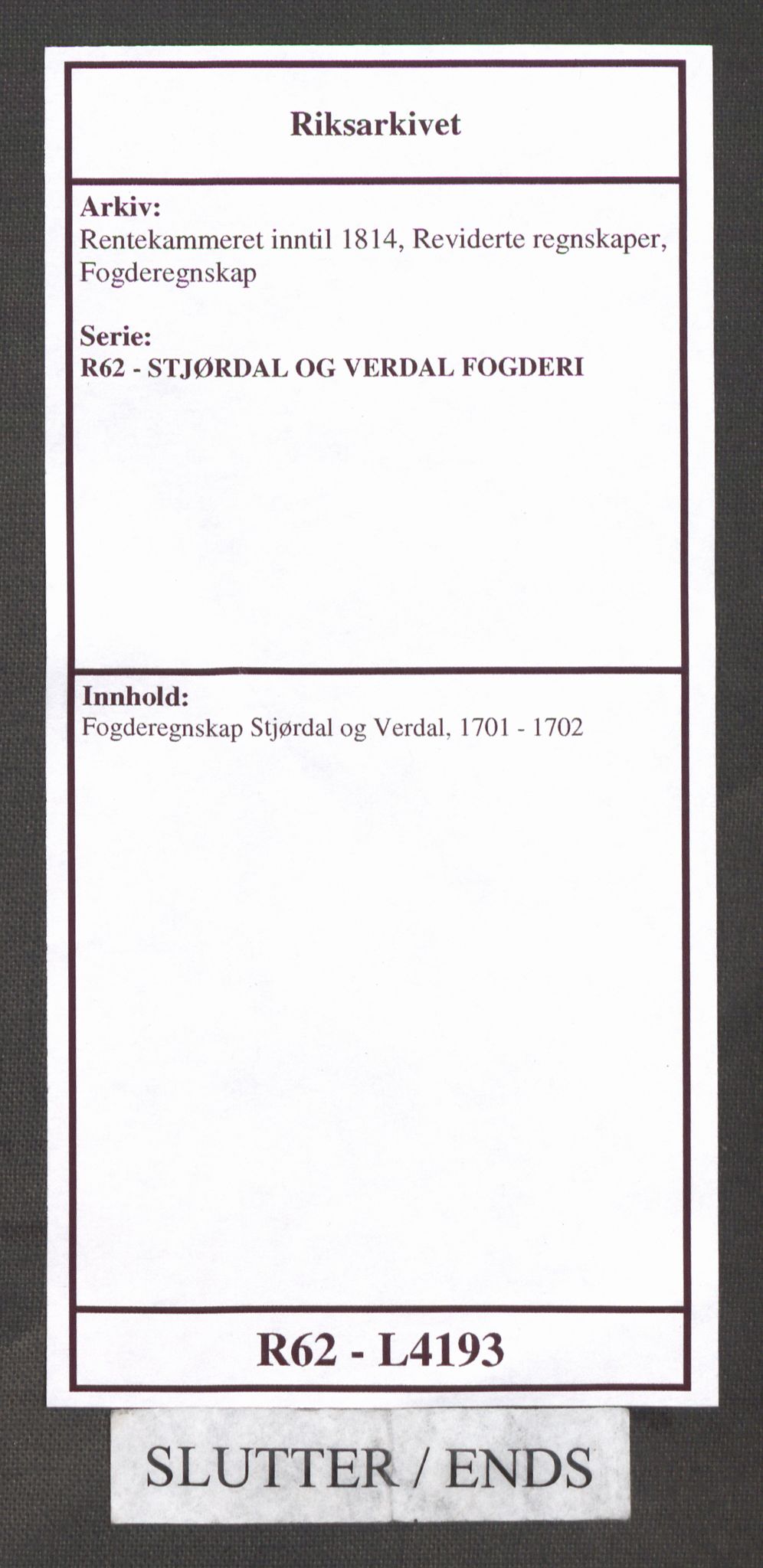 Rentekammeret inntil 1814, Reviderte regnskaper, Fogderegnskap, AV/RA-EA-4092/R62/L4193: Fogderegnskap Stjørdal og Verdal, 1701-1702, p. 510
