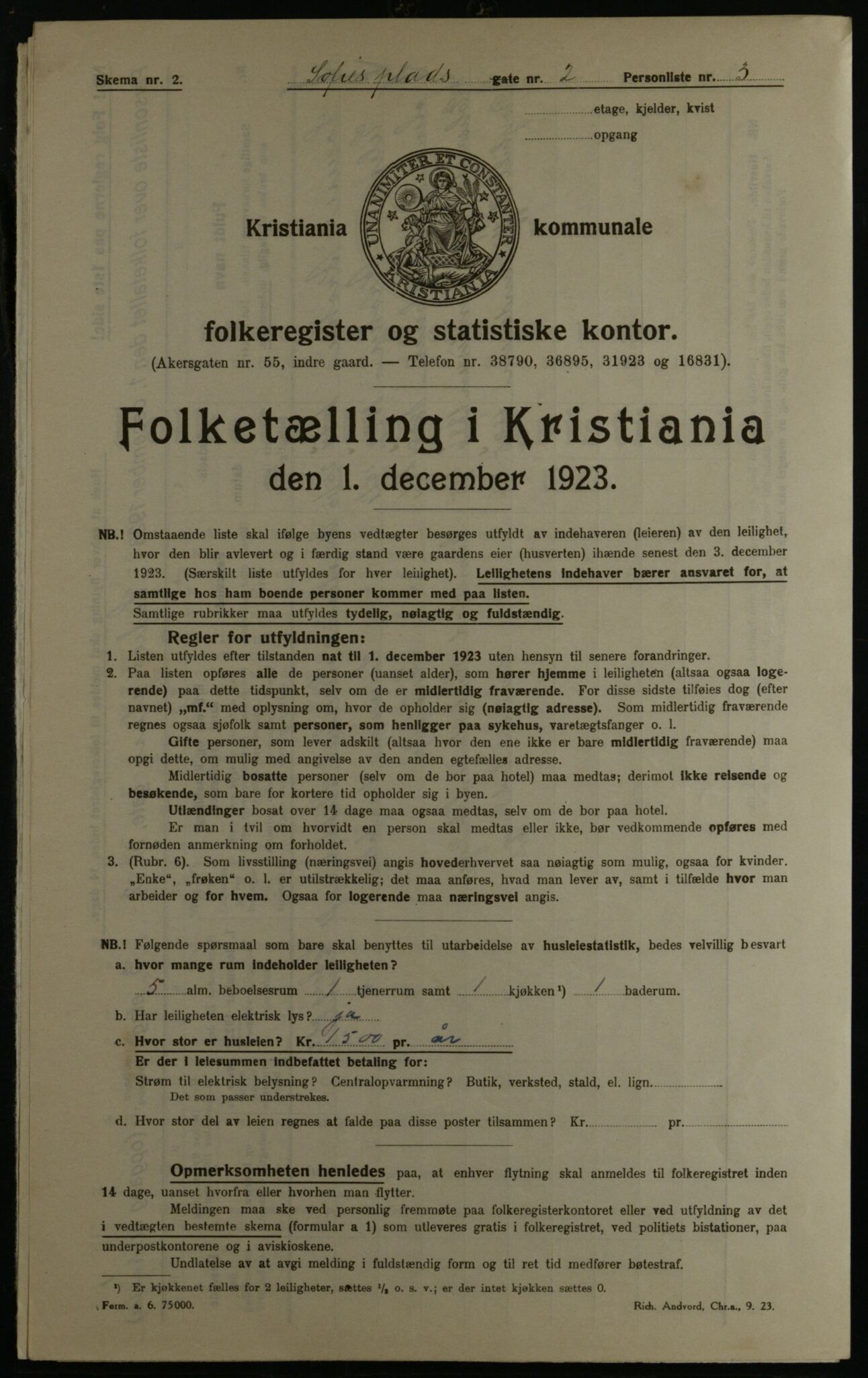 OBA, Municipal Census 1923 for Kristiania, 1923, p. 109511