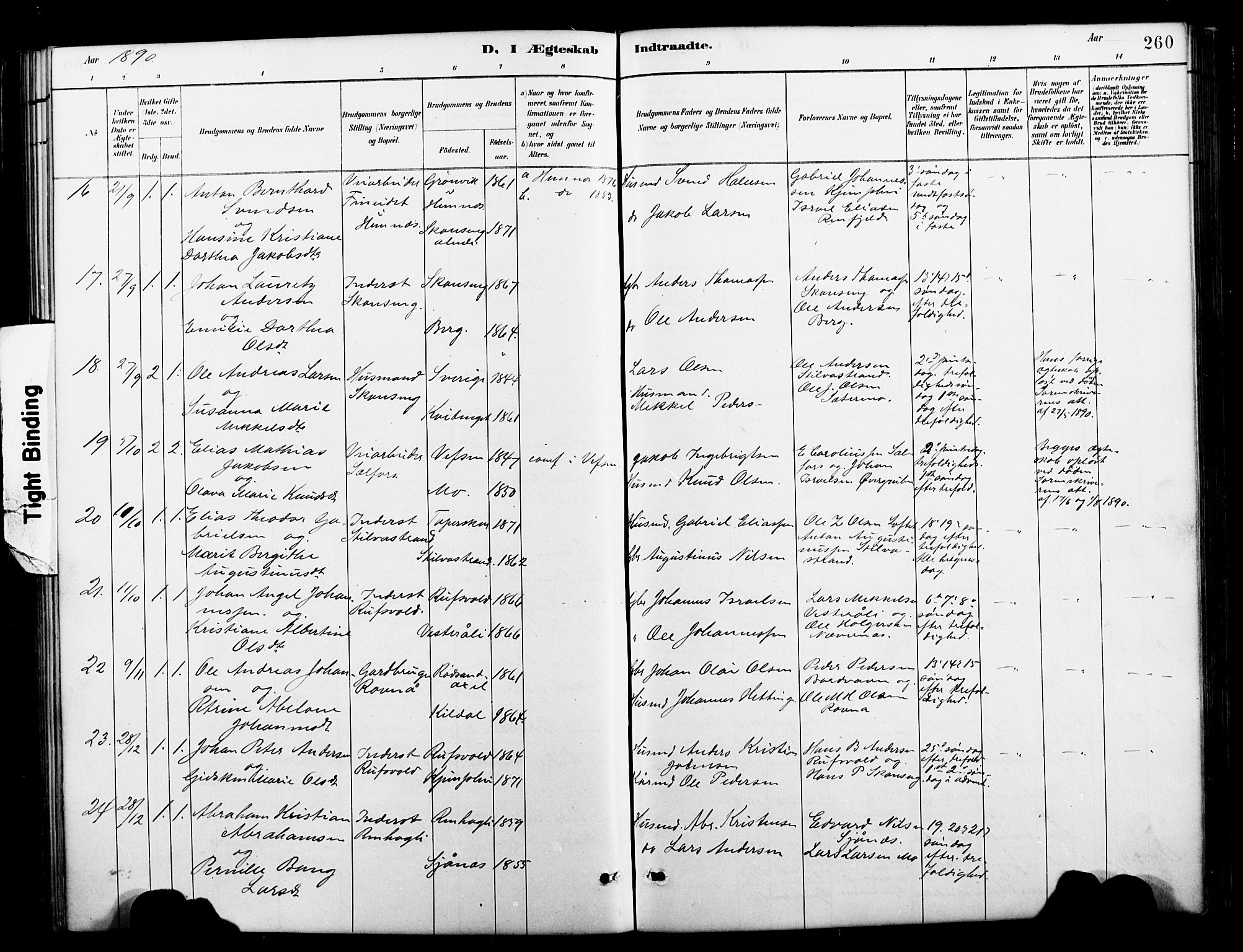 Ministerialprotokoller, klokkerbøker og fødselsregistre - Nordland, AV/SAT-A-1459/827/L0421: Parish register (copy) no. 827C10, 1887-1906, p. 260