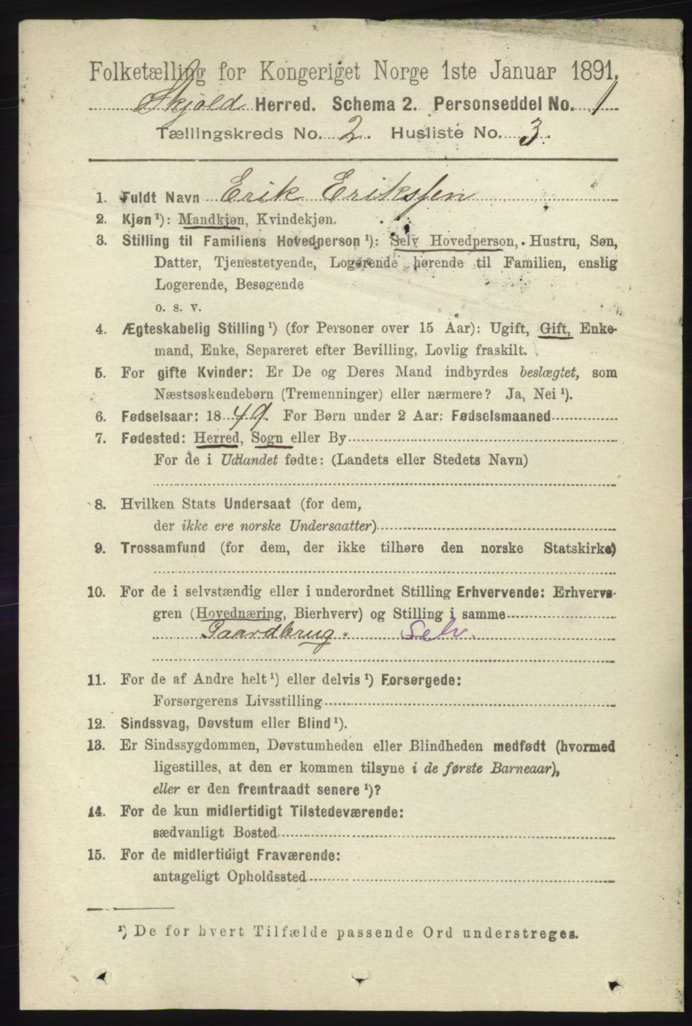 RA, 1891 census for 1154 Skjold, 1891, p. 294