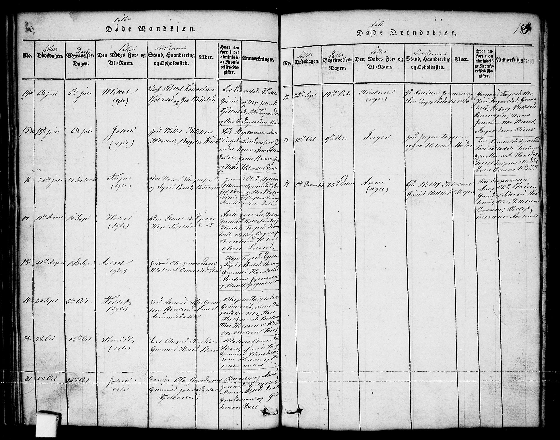 Nissedal kirkebøker, SAKO/A-288/G/Ga/L0001: Parish register (copy) no. I 1, 1814-1860, p. 184