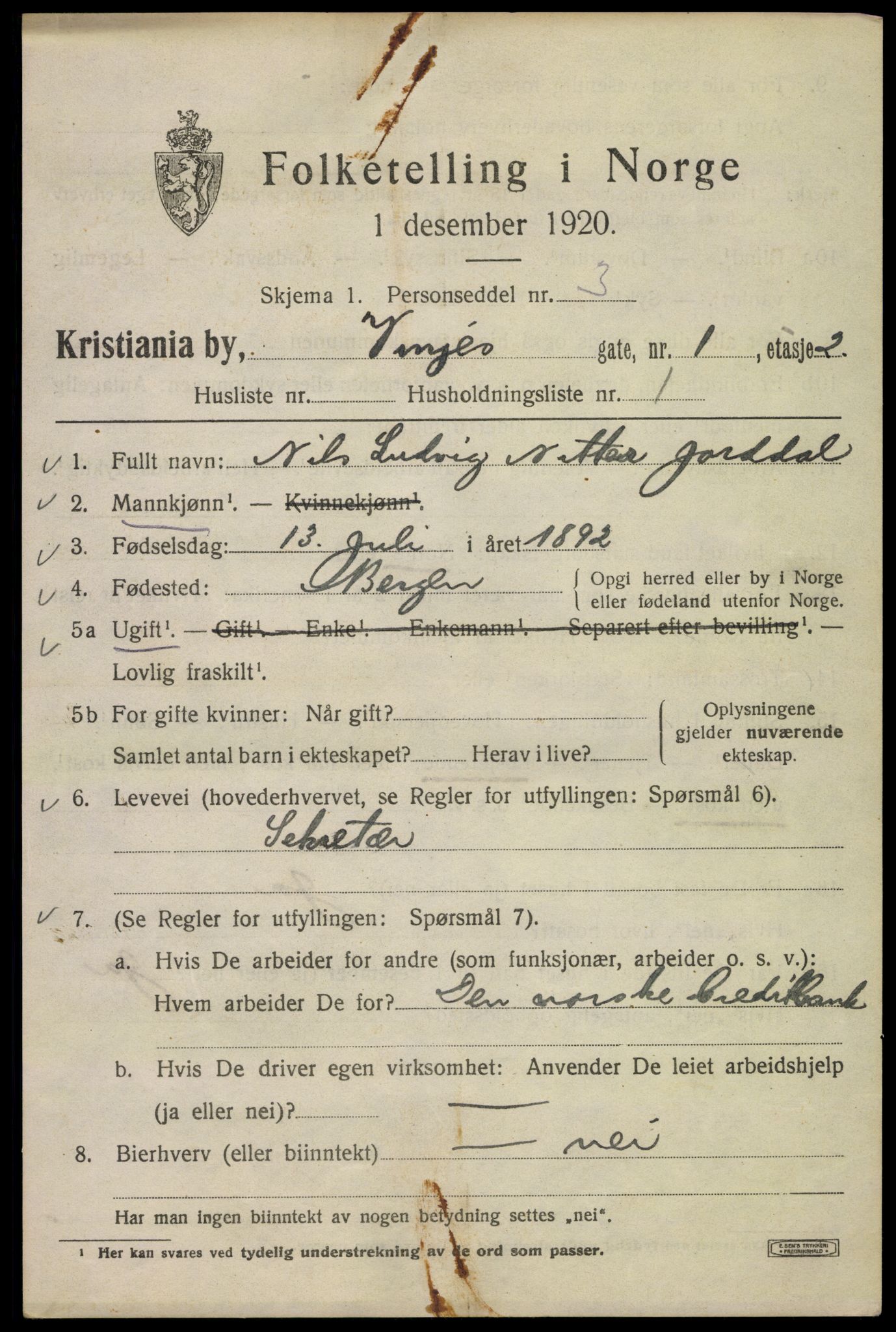 SAO, 1920 census for Kristiania, 1920, p. 636767