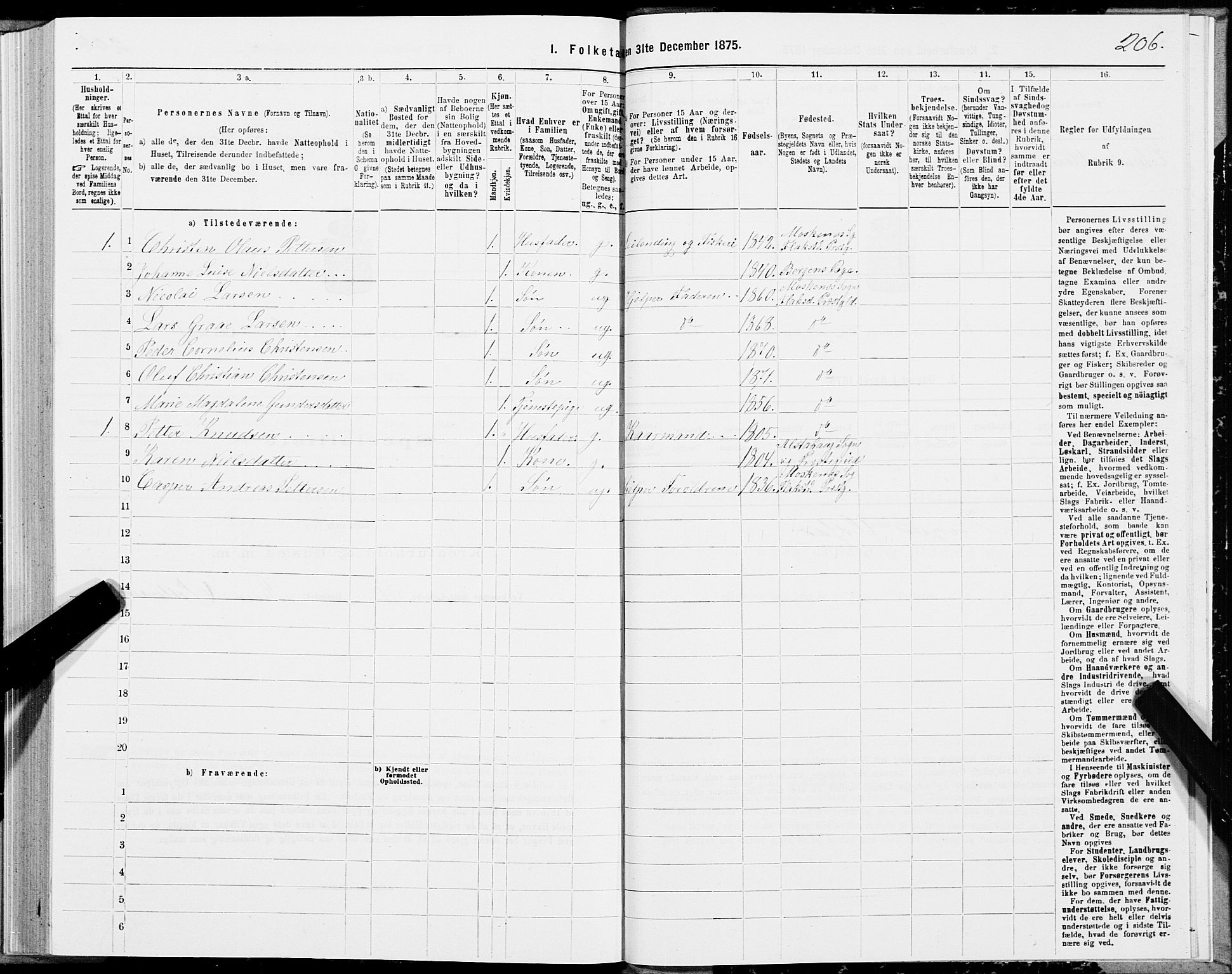 SAT, 1875 census for 1859P Flakstad, 1875, p. 2206