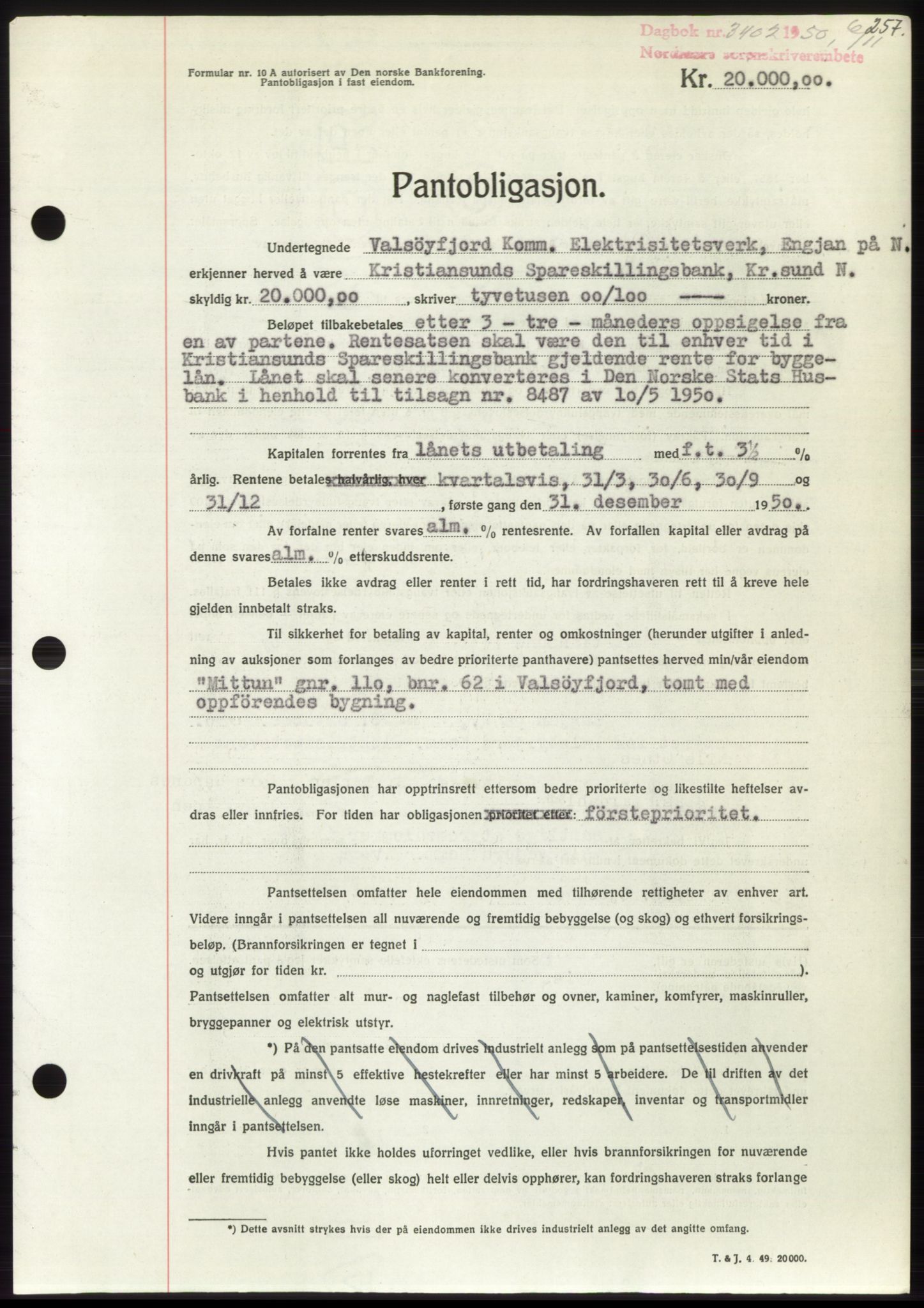 Nordmøre sorenskriveri, AV/SAT-A-4132/1/2/2Ca: Mortgage book no. B106, 1950-1950, Diary no: : 3402/1950