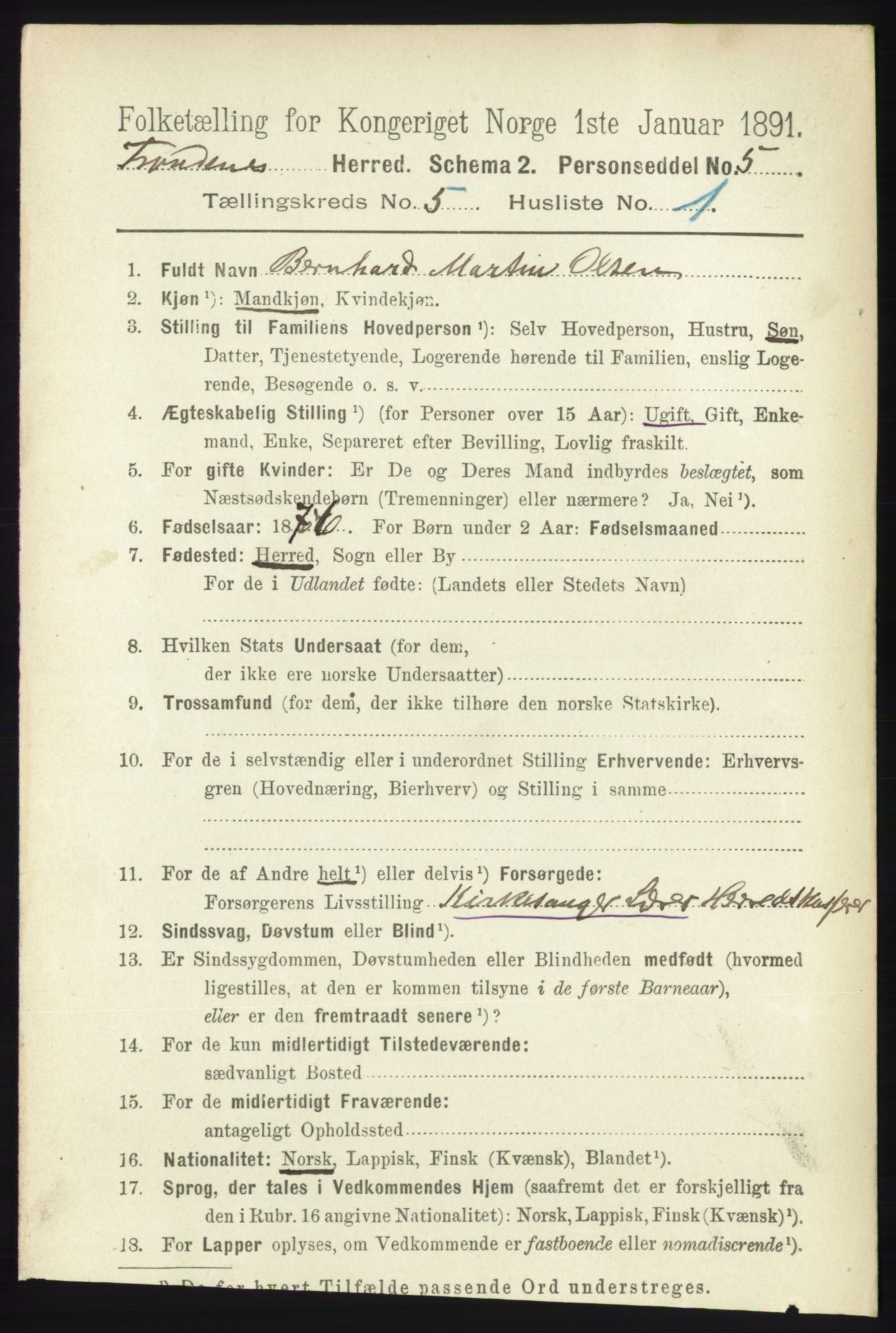 RA, 1891 census for 1914 Trondenes, 1891, p. 2827