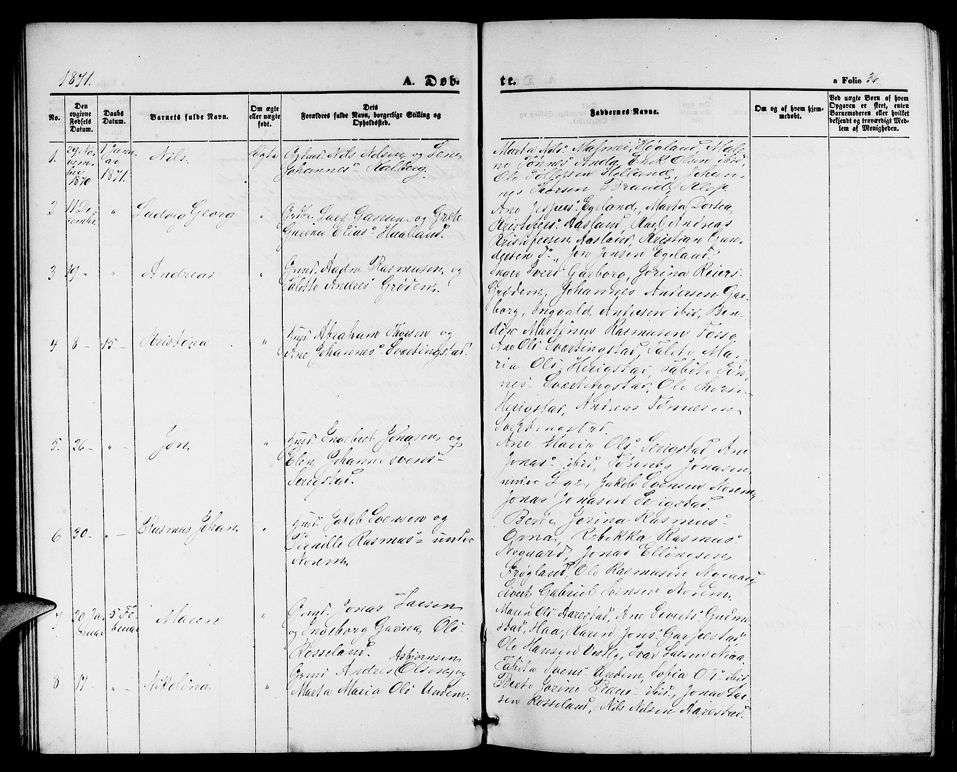 Lye sokneprestkontor, AV/SAST-A-101794/001/30BB/L0004: Parish register (copy) no. B 4, 1868-1878, p. 36