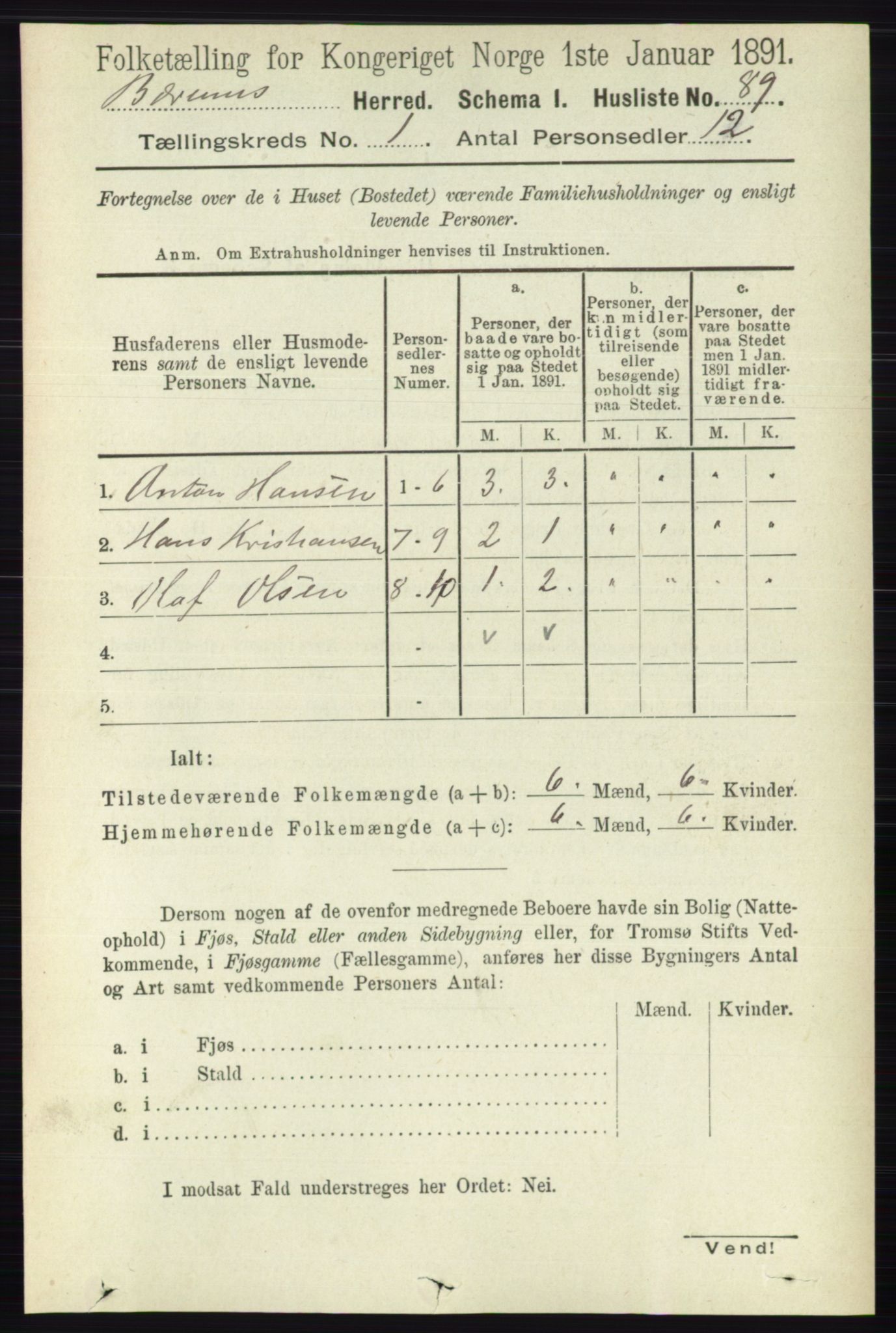 RA, 1891 census for 0219 Bærum, 1891, p. 141