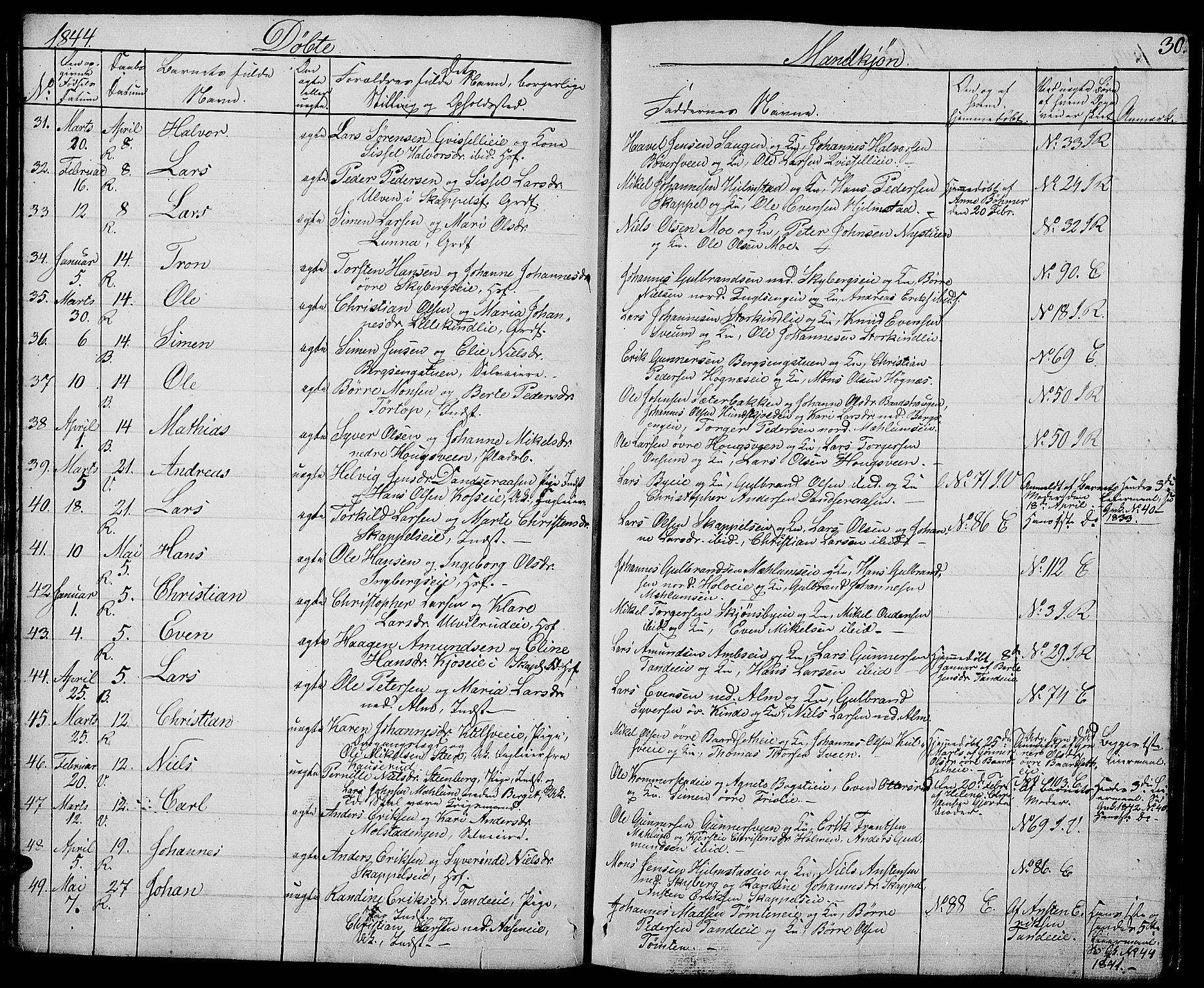 Ringsaker prestekontor, AV/SAH-PREST-014/L/La/L0005: Parish register (copy) no. 5, 1839-1850, p. 30