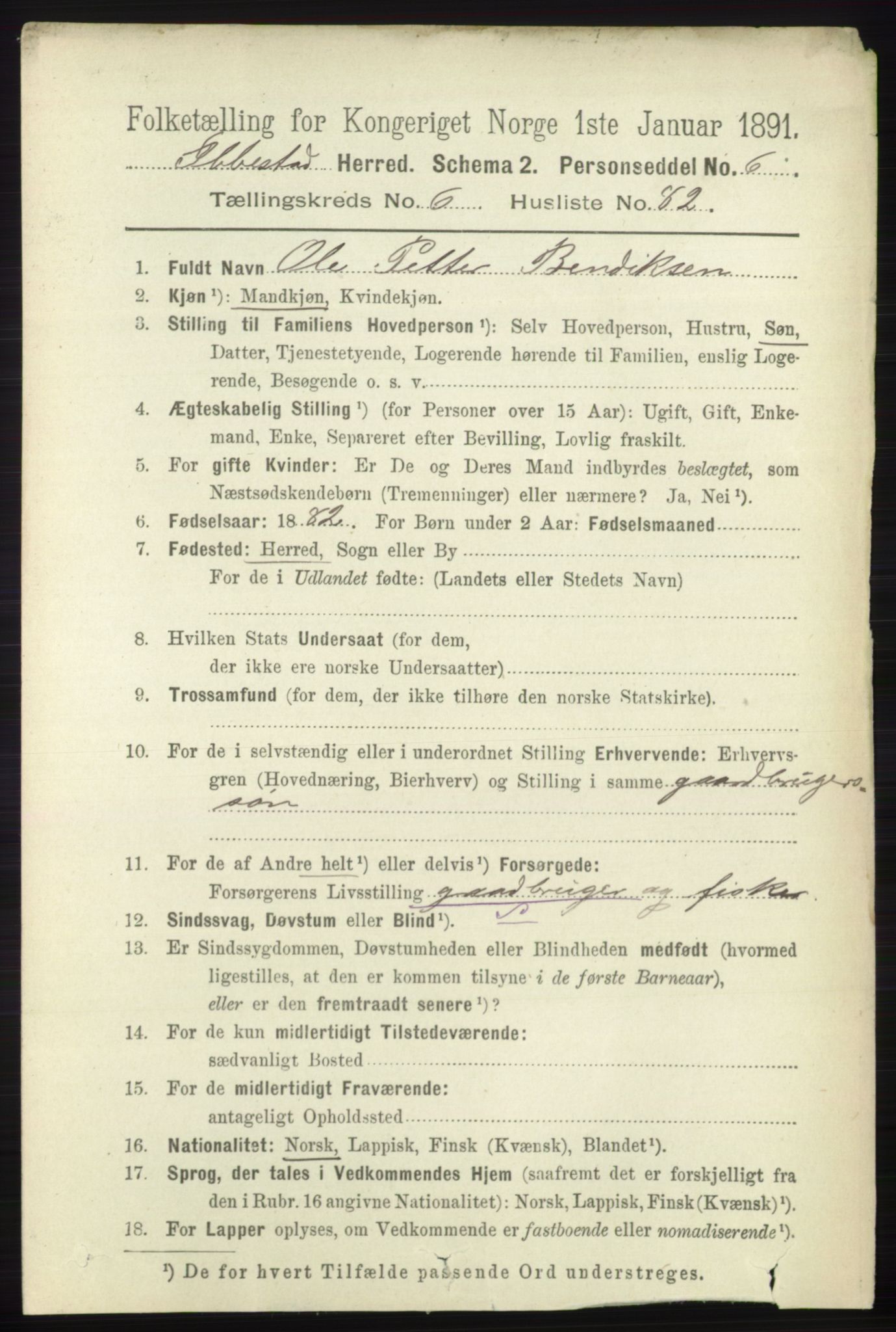 RA, 1891 census for 1917 Ibestad, 1891, p. 4046