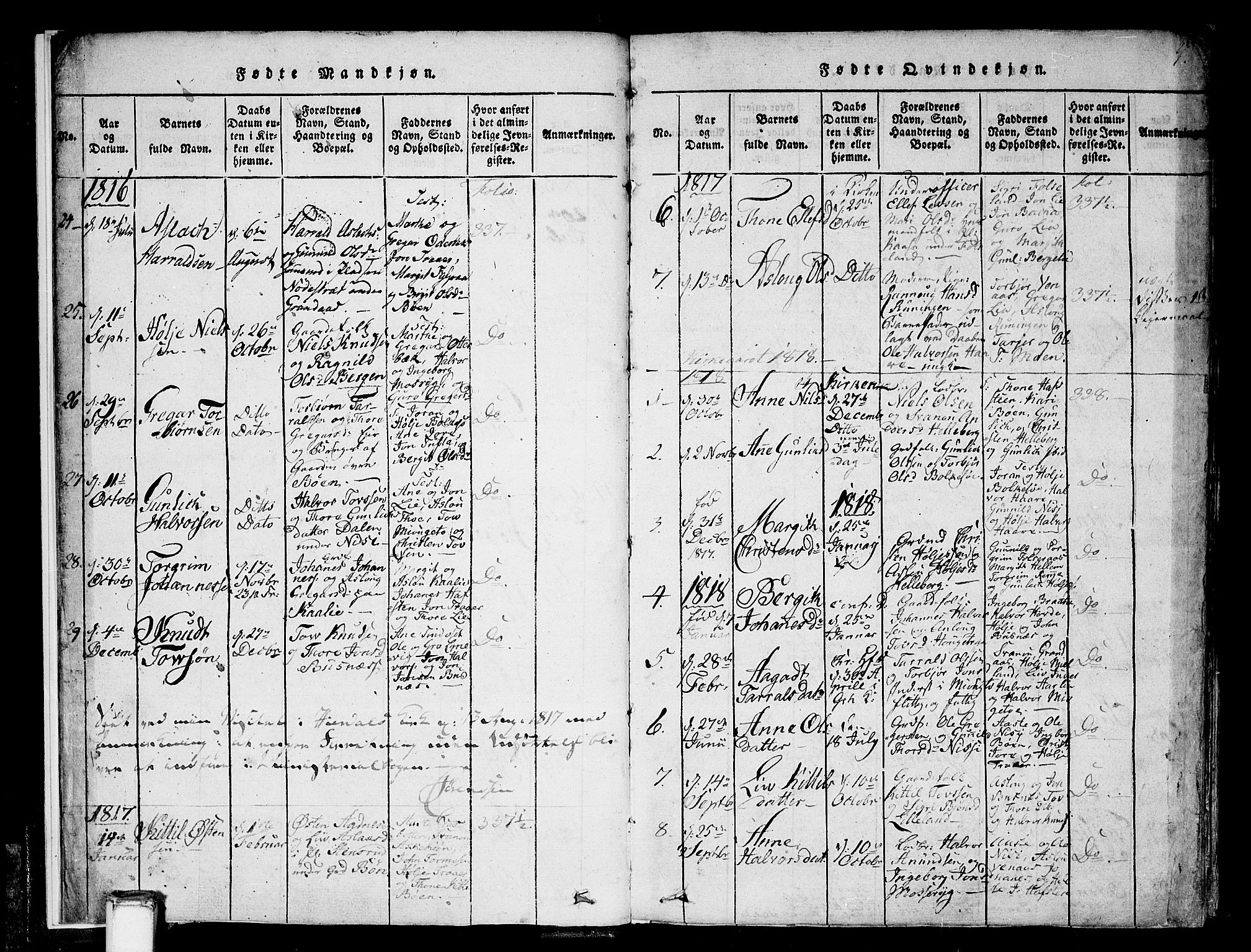 Gransherad kirkebøker, AV/SAKO-A-267/F/Fa/L0001: Parish register (official) no. I 1, 1815-1843, p. 5