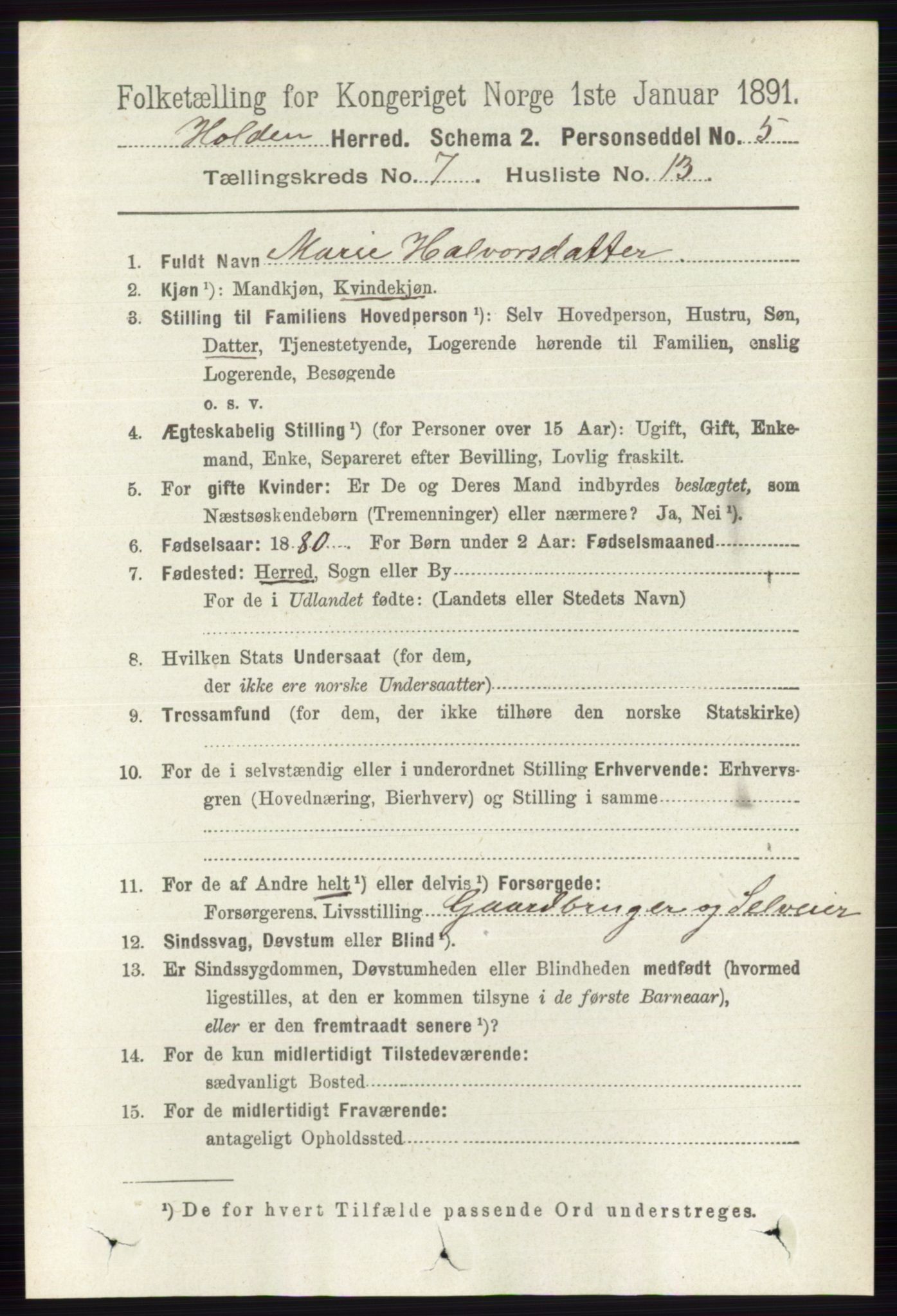 RA, 1891 census for 0819 Holla, 1891, p. 3351