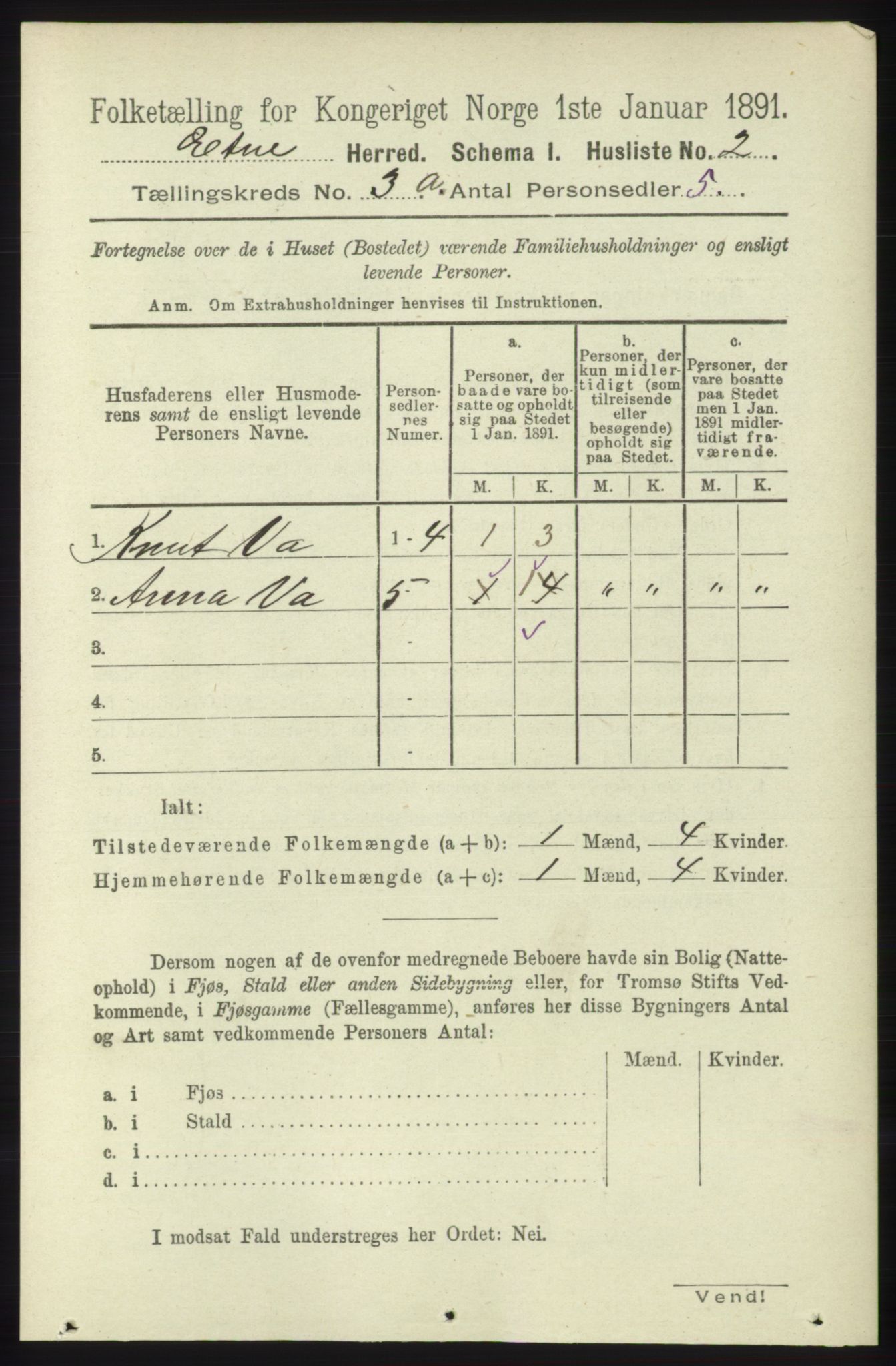 RA, 1891 census for 1211 Etne, 1891, p. 664