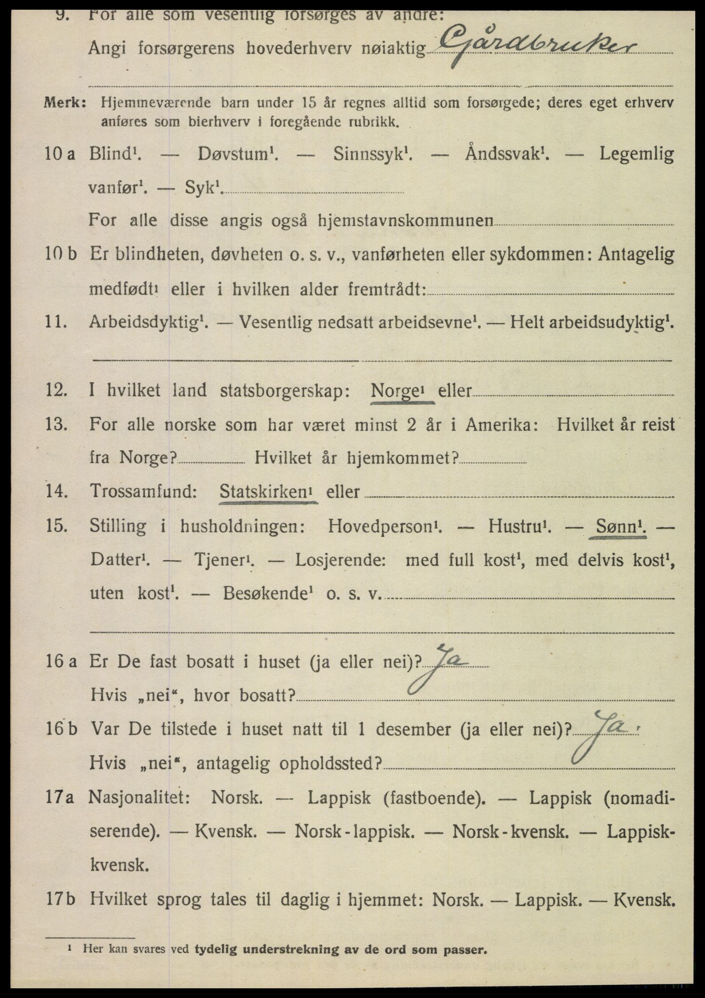 SAT, 1920 census for Nesna, 1920, p. 6562