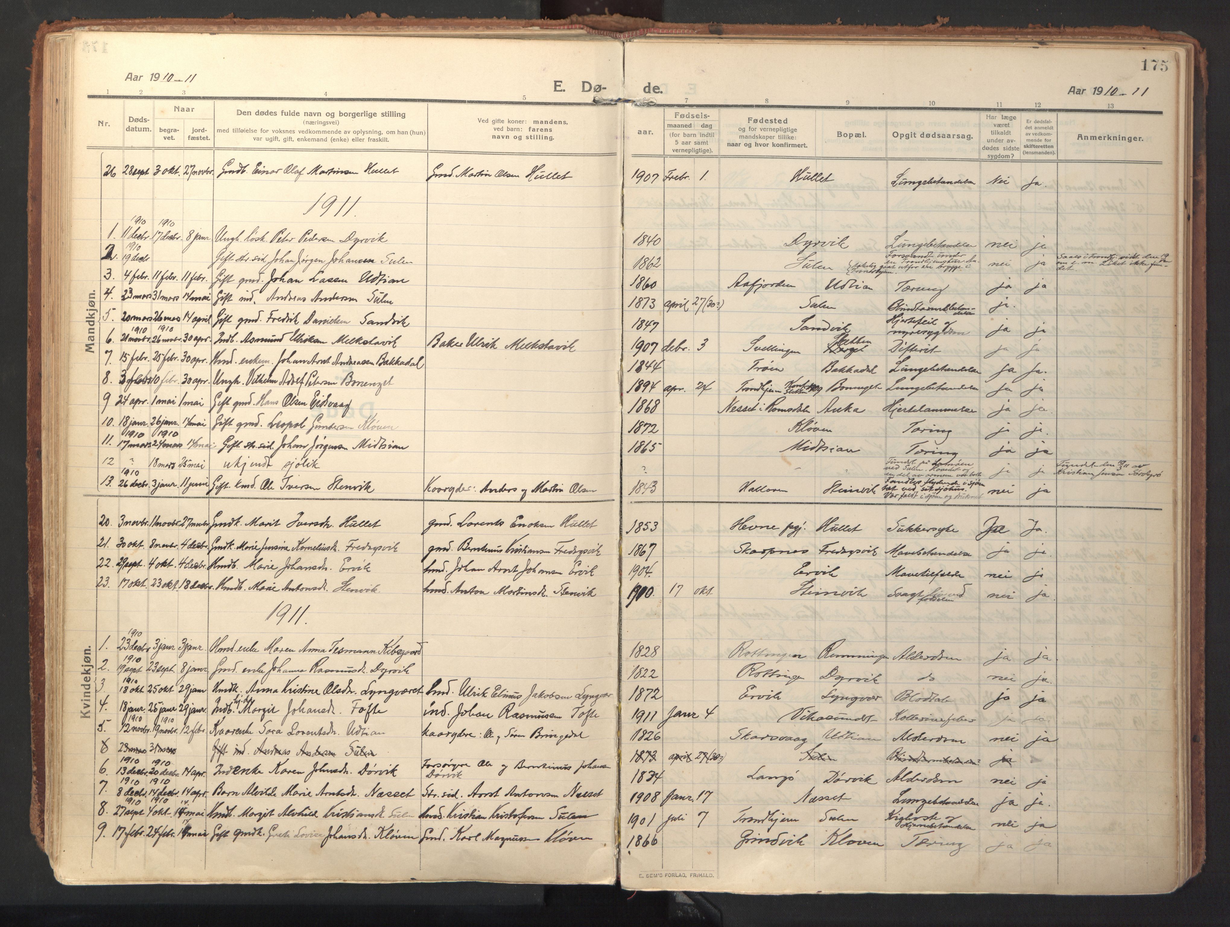 Ministerialprotokoller, klokkerbøker og fødselsregistre - Sør-Trøndelag, SAT/A-1456/640/L0581: Parish register (official) no. 640A06, 1910-1924, p. 175