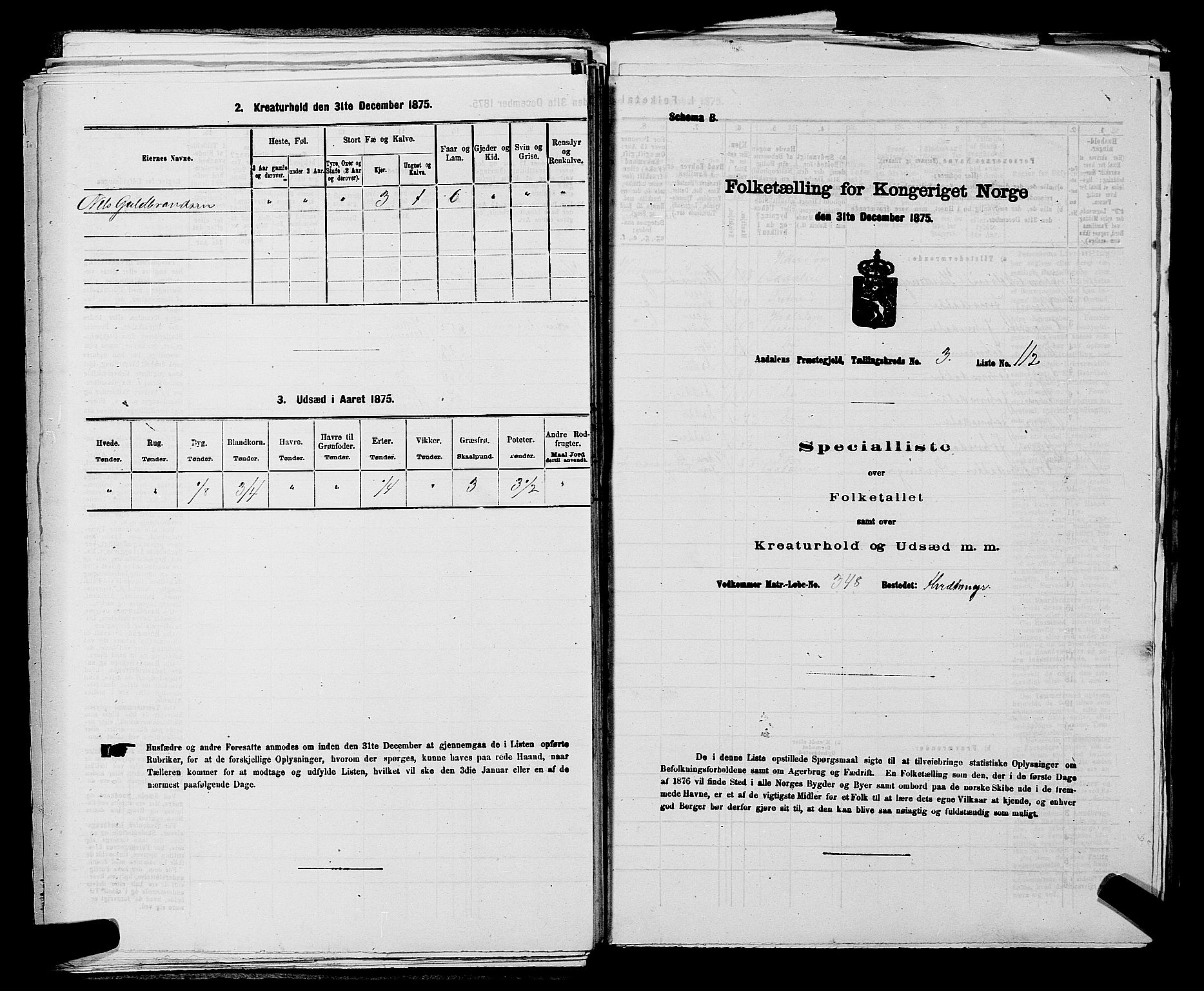 SAKO, 1875 census for 0614P Ådal, 1875, p. 588