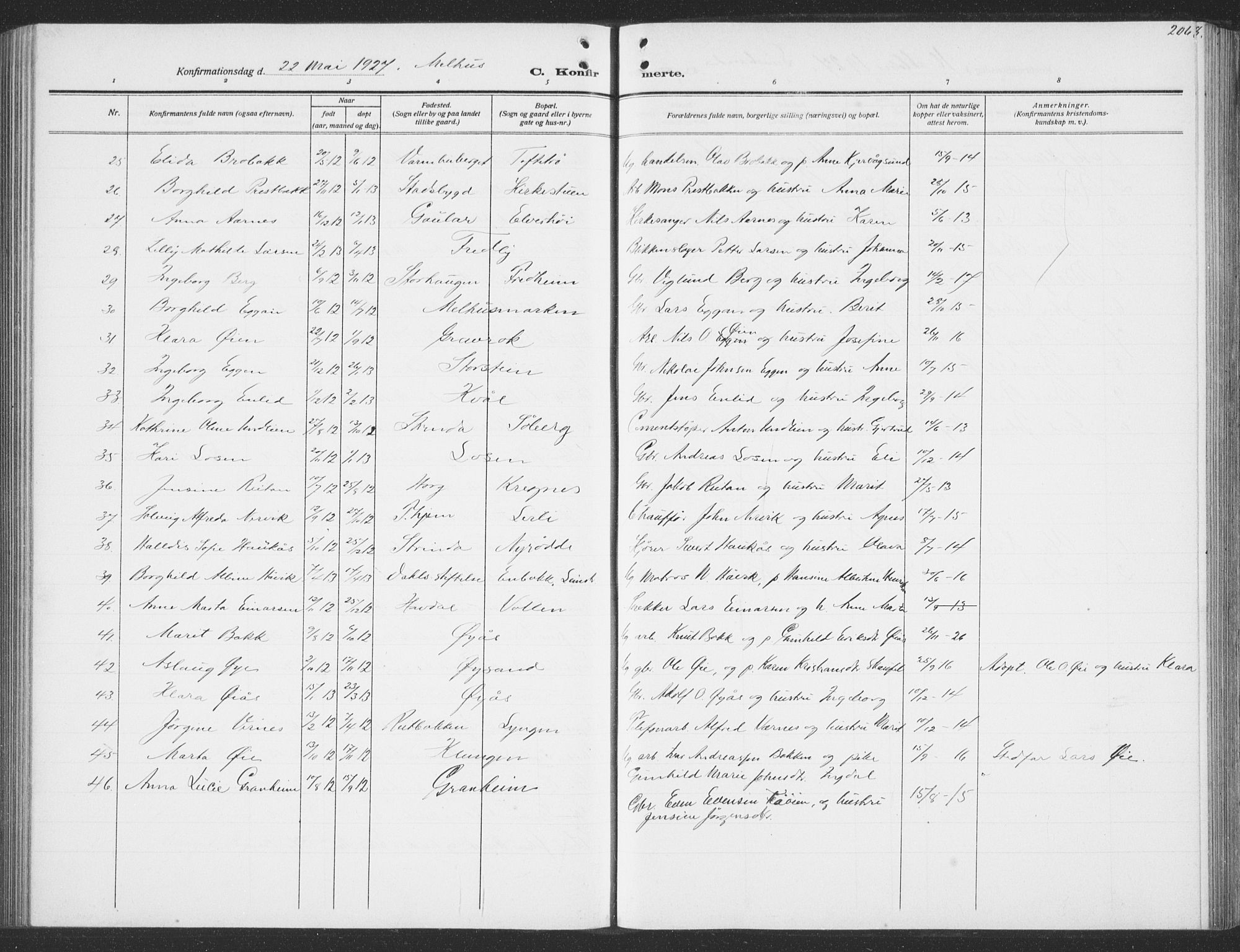 Ministerialprotokoller, klokkerbøker og fødselsregistre - Sør-Trøndelag, SAT/A-1456/691/L1095: Parish register (copy) no. 691C06, 1912-1933, p. 206