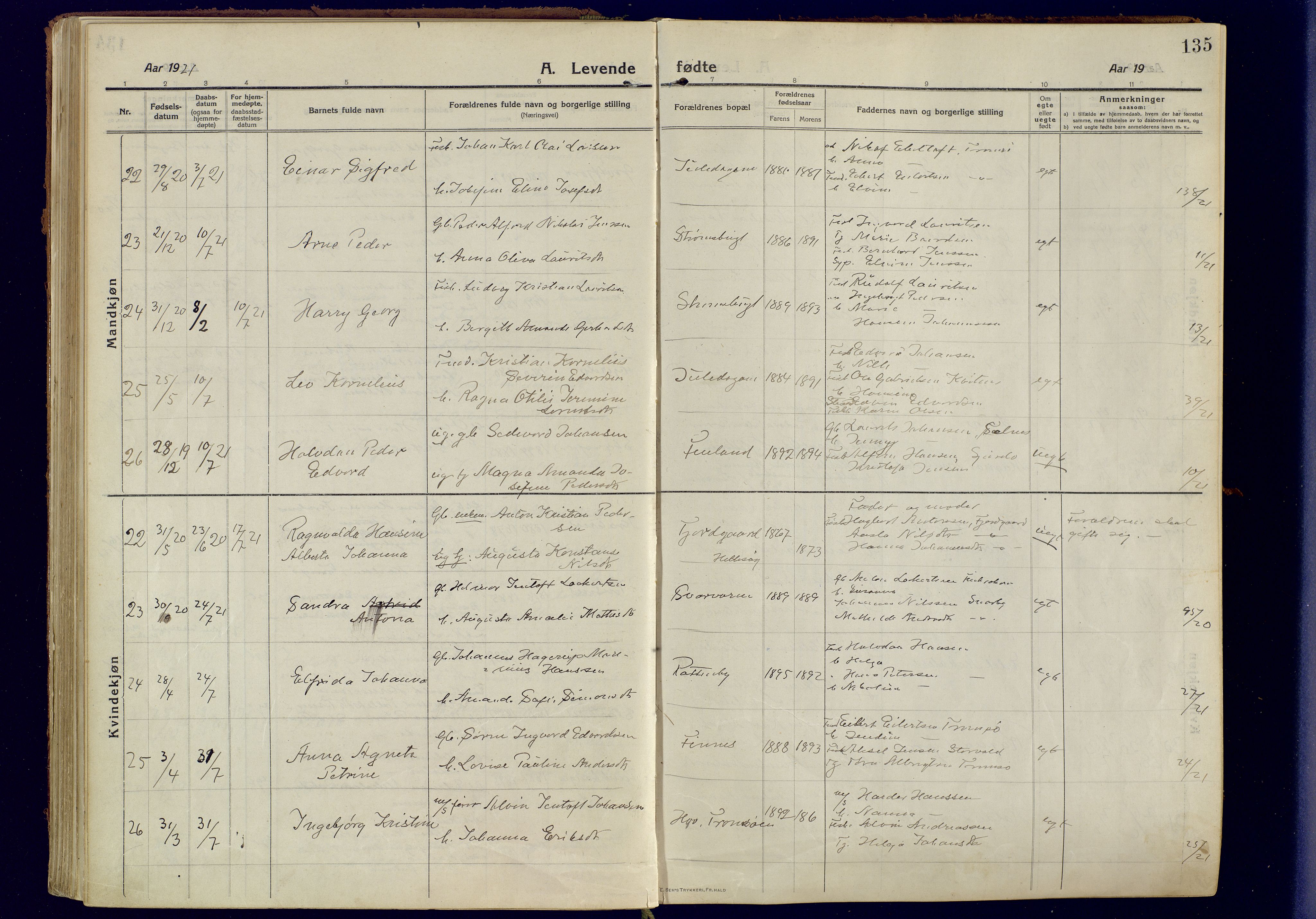 Tromsøysund sokneprestkontor, AV/SATØ-S-1304/G/Ga/L0008kirke: Parish register (official) no. 8, 1914-1922, p. 135