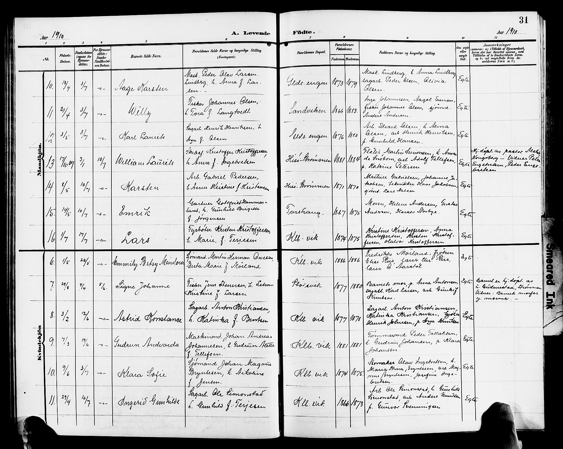 Hisøy sokneprestkontor, AV/SAK-1111-0020/F/Fb/L0004: Parish register (copy) no. B 4, 1905-1923, p. 31