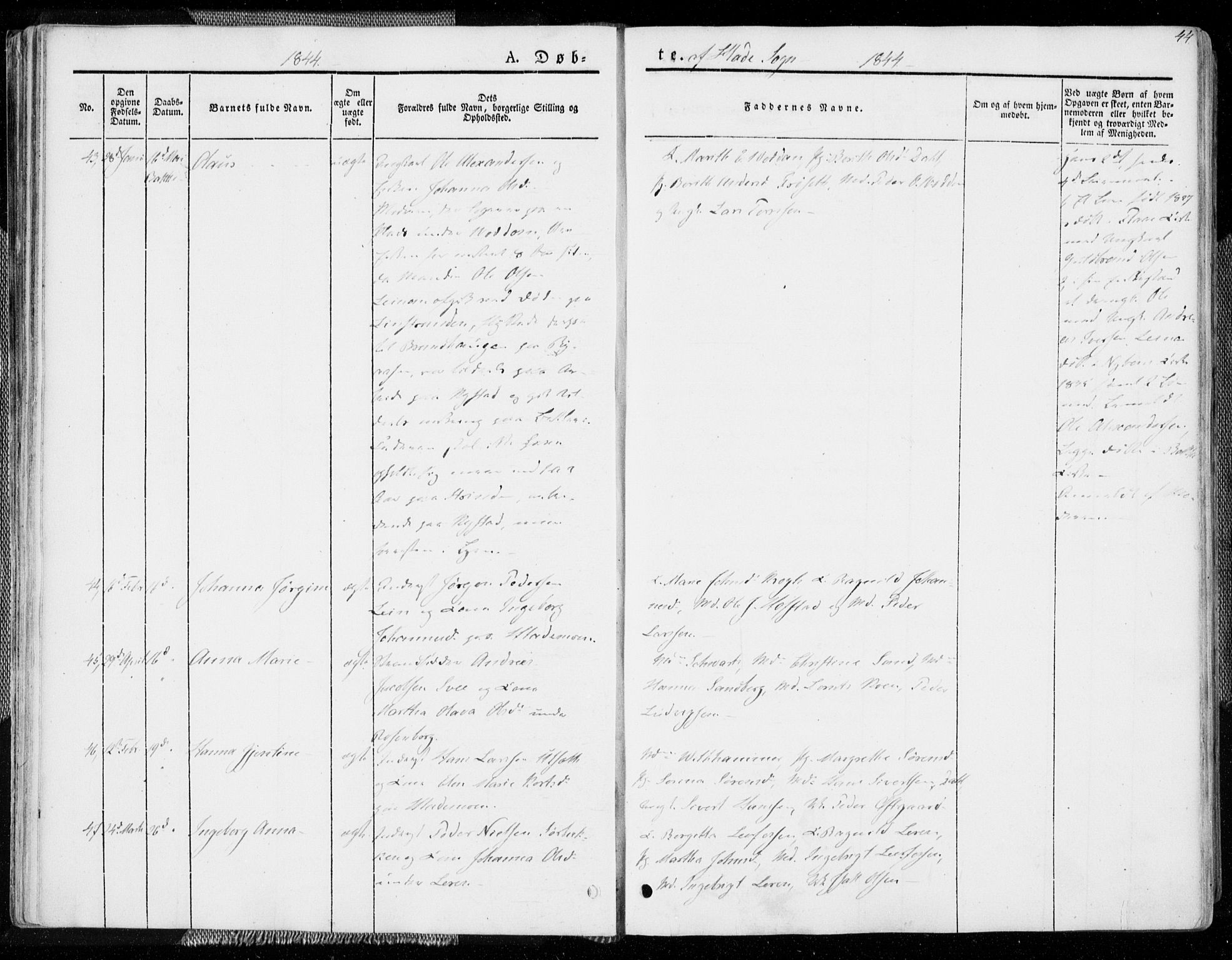 Ministerialprotokoller, klokkerbøker og fødselsregistre - Sør-Trøndelag, AV/SAT-A-1456/606/L0290: Parish register (official) no. 606A05, 1841-1847, p. 44