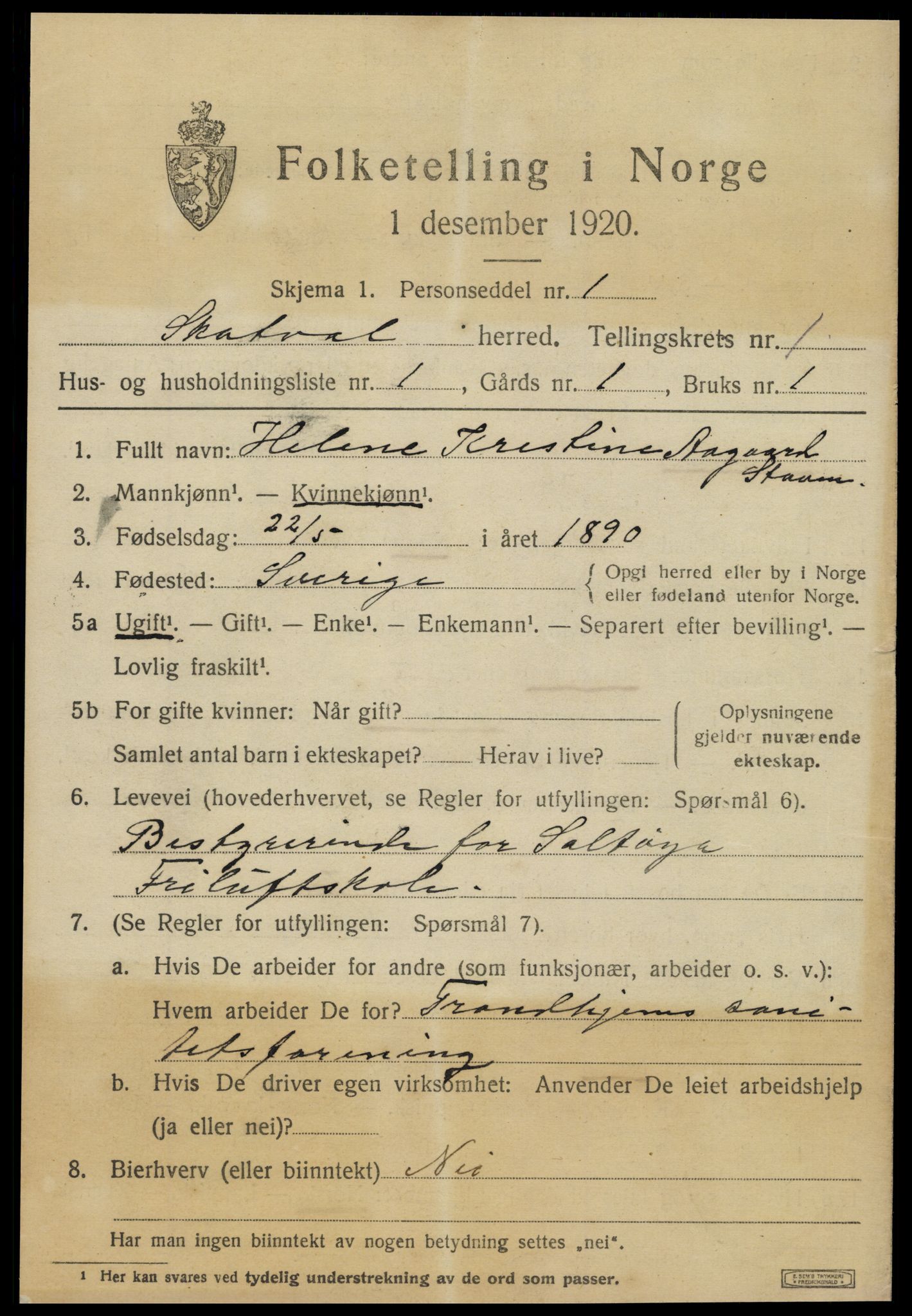 SAT, 1920 census for Skatval, 1920, p. 719