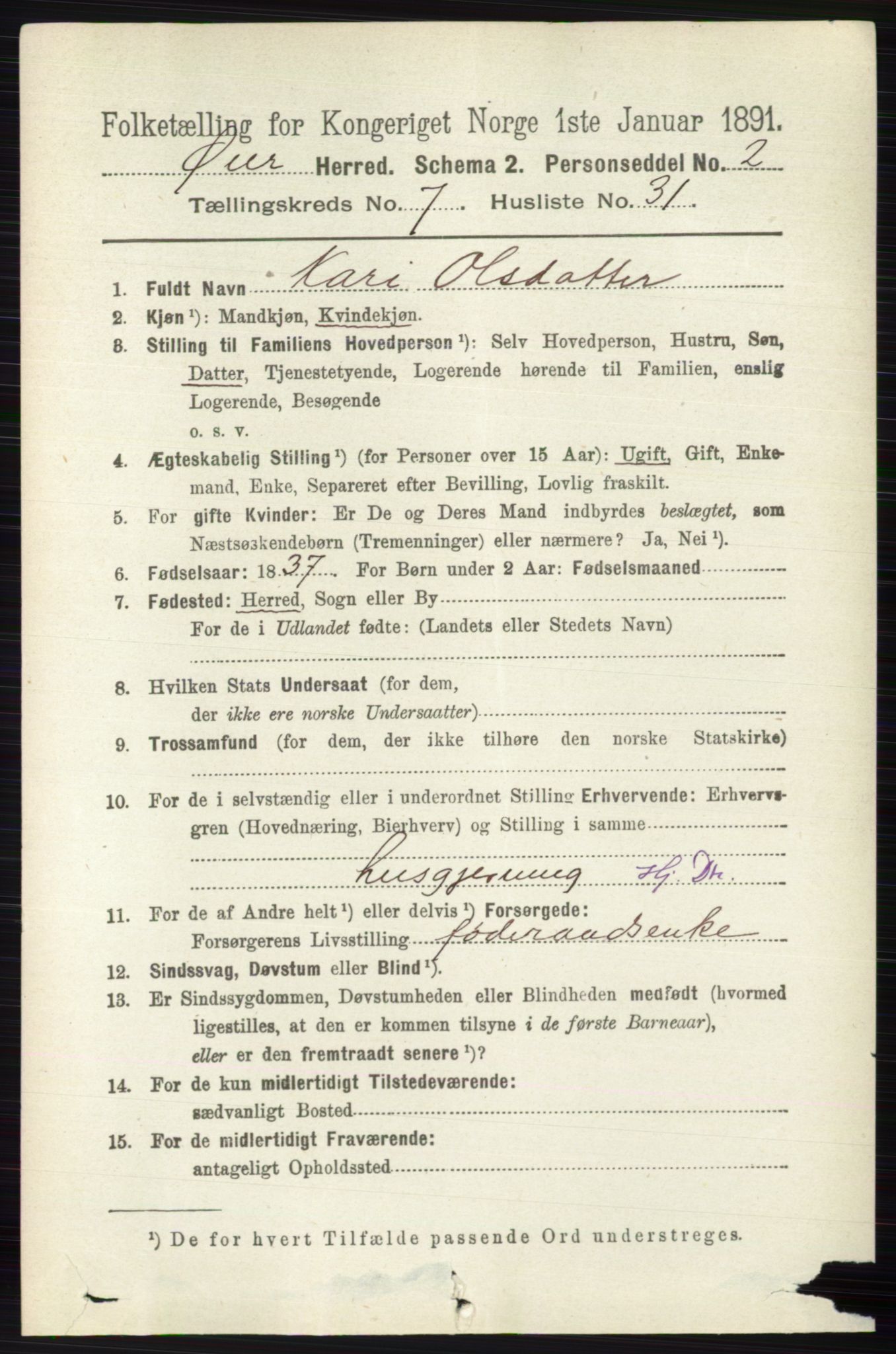 RA, 1891 census for 0521 Øyer, 1891, p. 2643