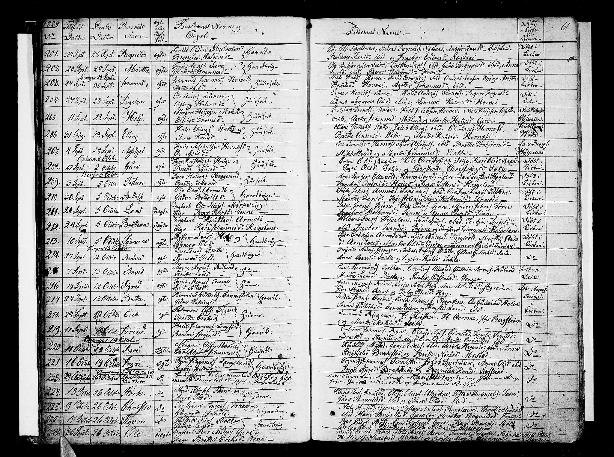 Voss sokneprestembete, SAB/A-79001/H/Haa: Parish register (official) no. A 12, 1823-1837, p. 61