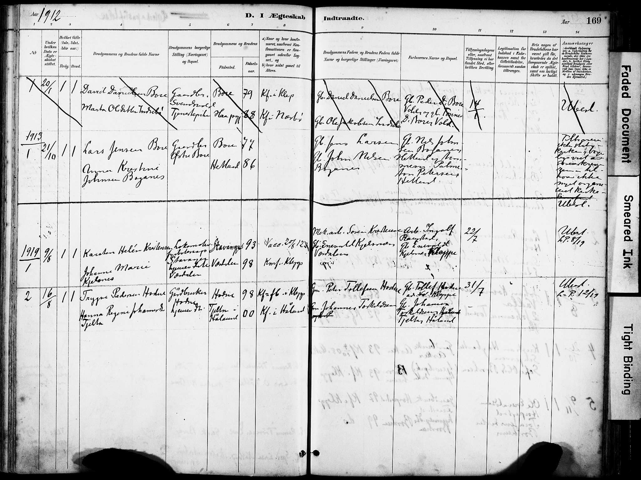 Klepp sokneprestkontor, SAST/A-101803/001/3/30BA/L0008: Parish register (official) no. A 9, 1886-1919, p. 169