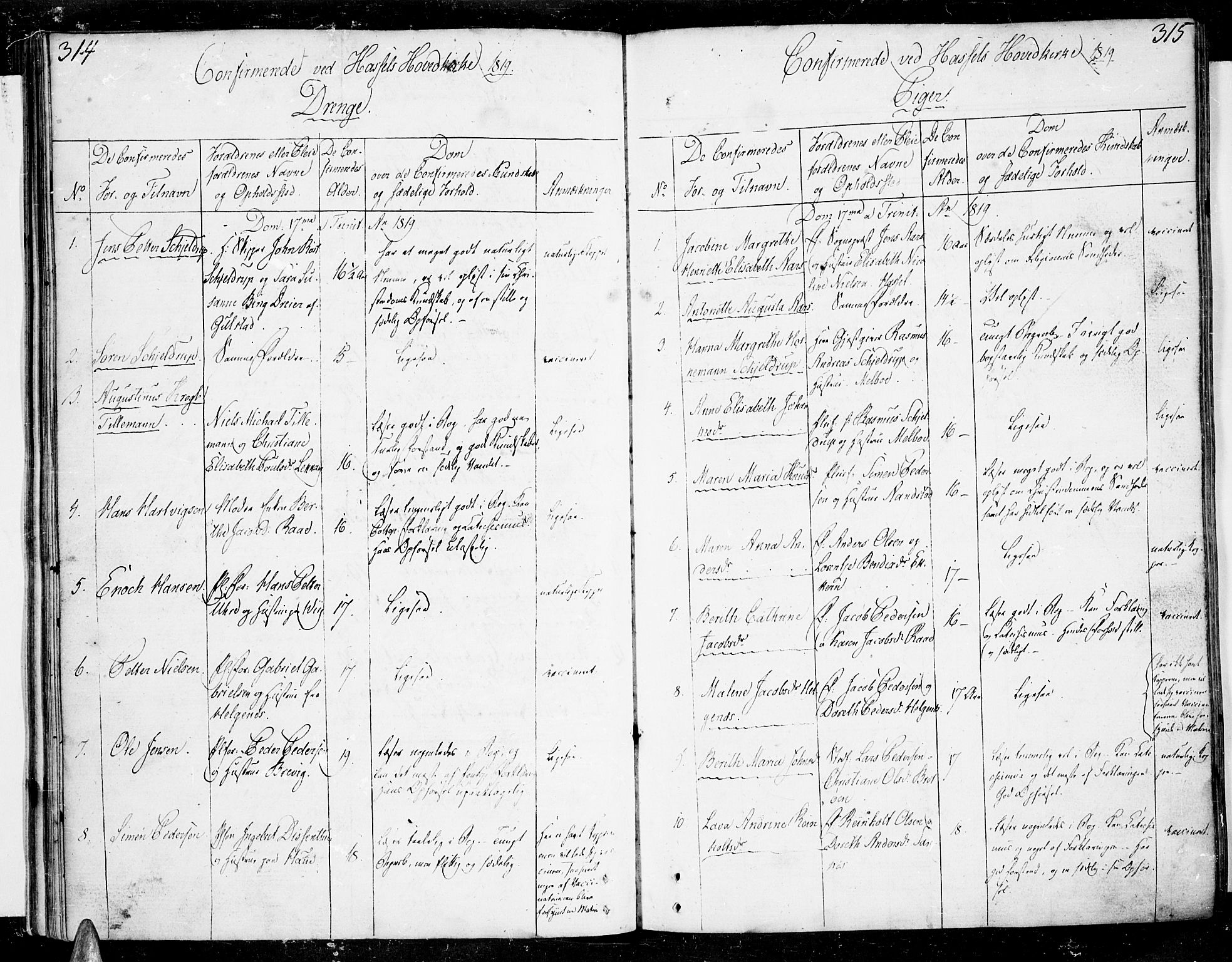 Ministerialprotokoller, klokkerbøker og fødselsregistre - Nordland, AV/SAT-A-1459/888/L1235: Parish register (official) no. 888A04 /1, 1812-1820, p. 314-315