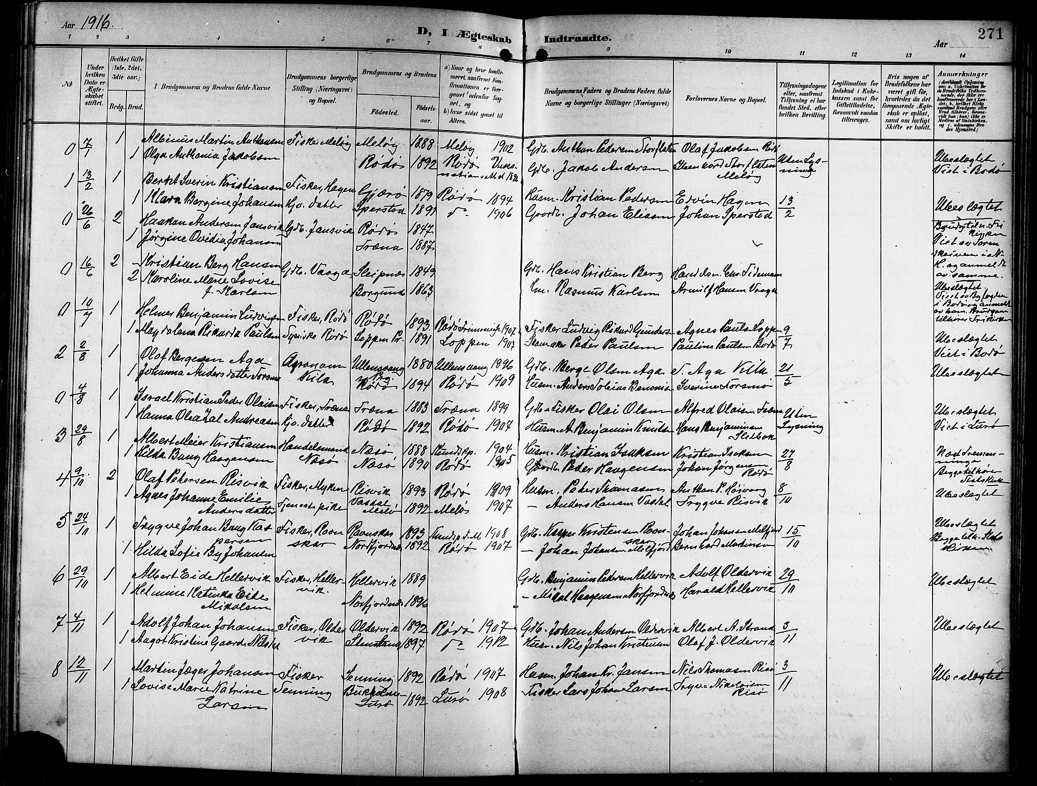 Ministerialprotokoller, klokkerbøker og fødselsregistre - Nordland, SAT/A-1459/841/L0621: Parish register (copy) no. 841C05, 1897-1923, p. 271