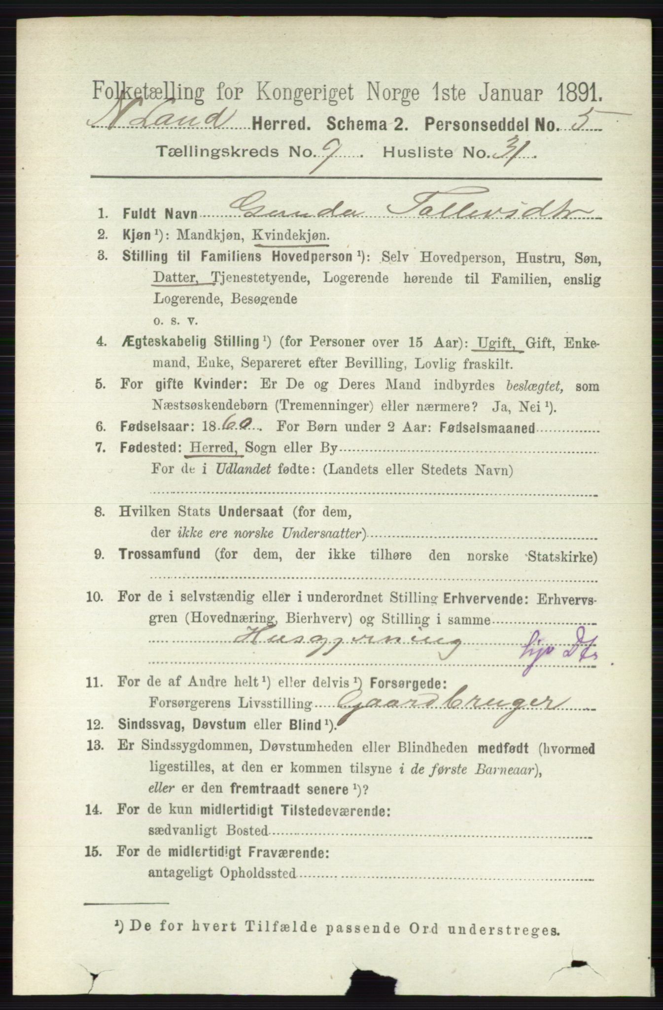 RA, 1891 census for 0538 Nordre Land, 1891, p. 2763