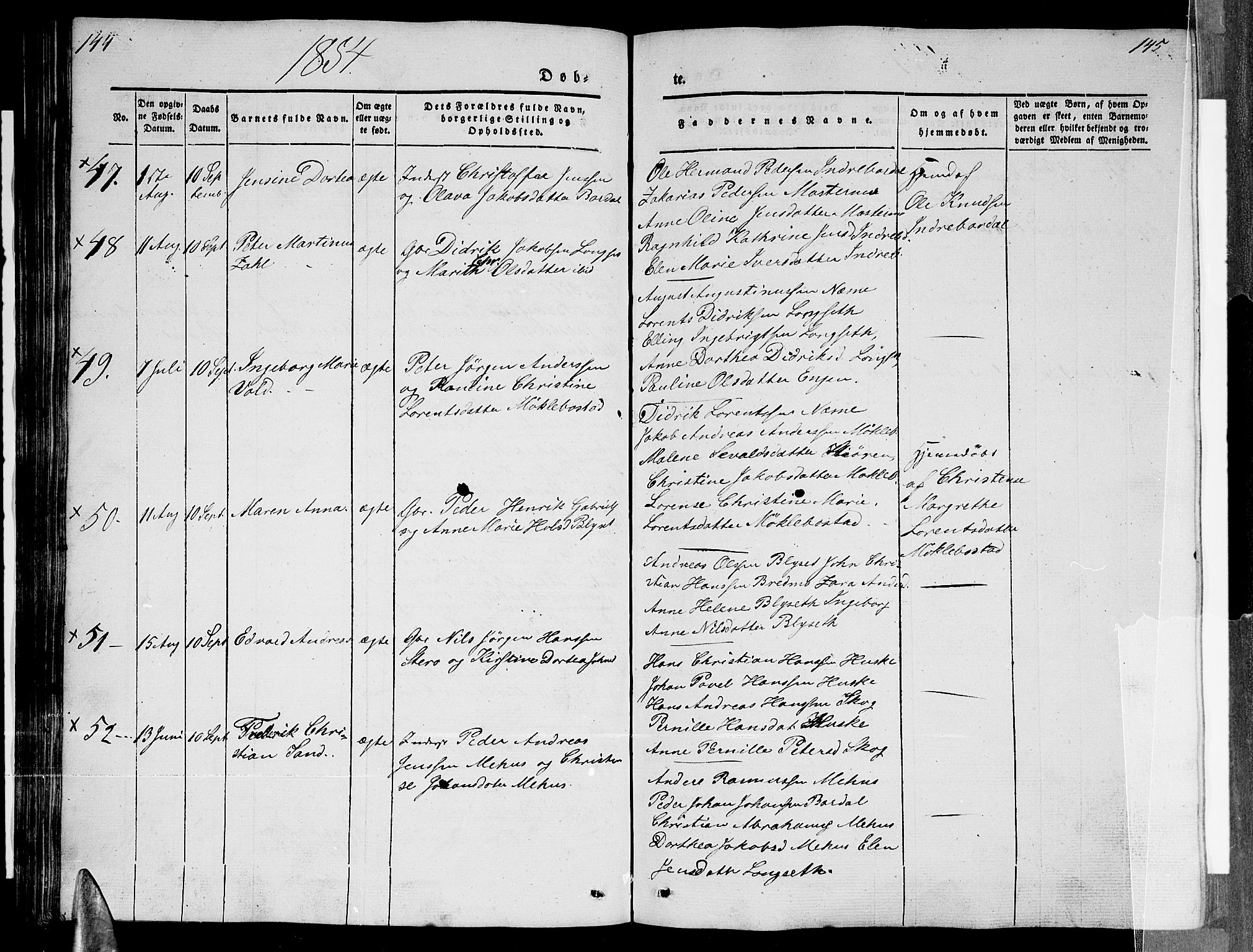 Ministerialprotokoller, klokkerbøker og fødselsregistre - Nordland, AV/SAT-A-1459/838/L0555: Parish register (copy) no. 838C02, 1842-1861, p. 144-145