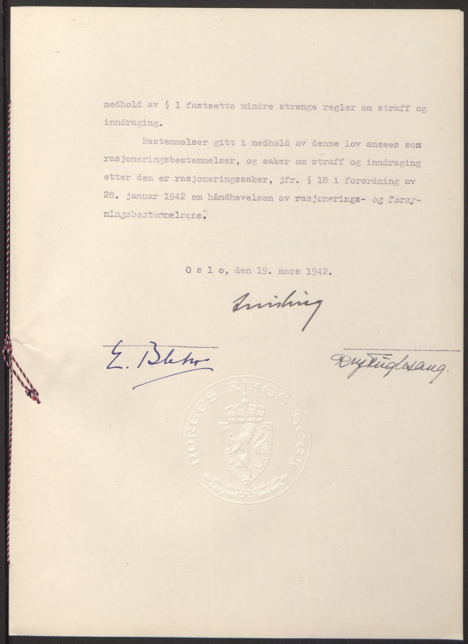 NS-administrasjonen 1940-1945 (Statsrådsekretariatet, de kommisariske statsråder mm), RA/S-4279/D/Db/L0097: Lover I, 1942, p. 176