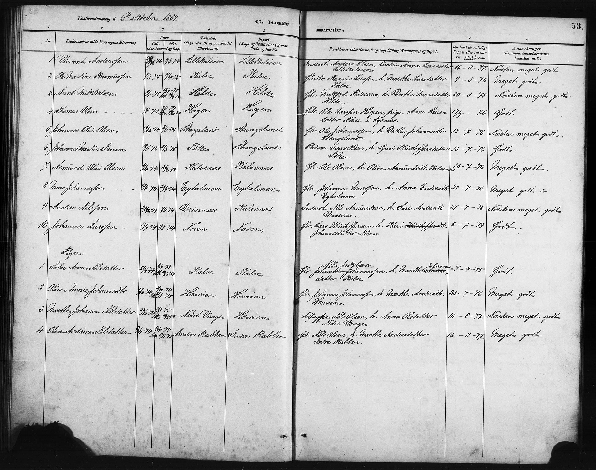 Austevoll Sokneprestembete, SAB/A-74201/H/Hab: Parish register (copy) no. B 4, 1889-1901, p. 53