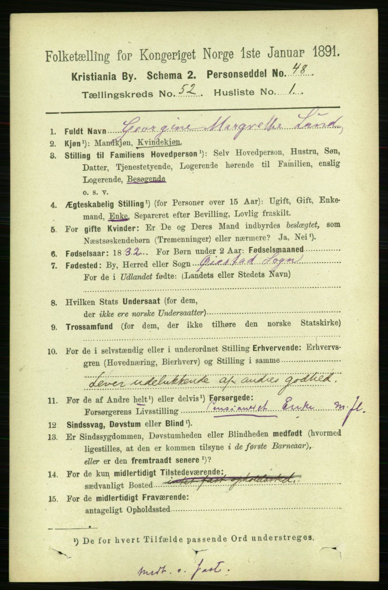 RA, 1891 census for 0301 Kristiania, 1891, p. 29611