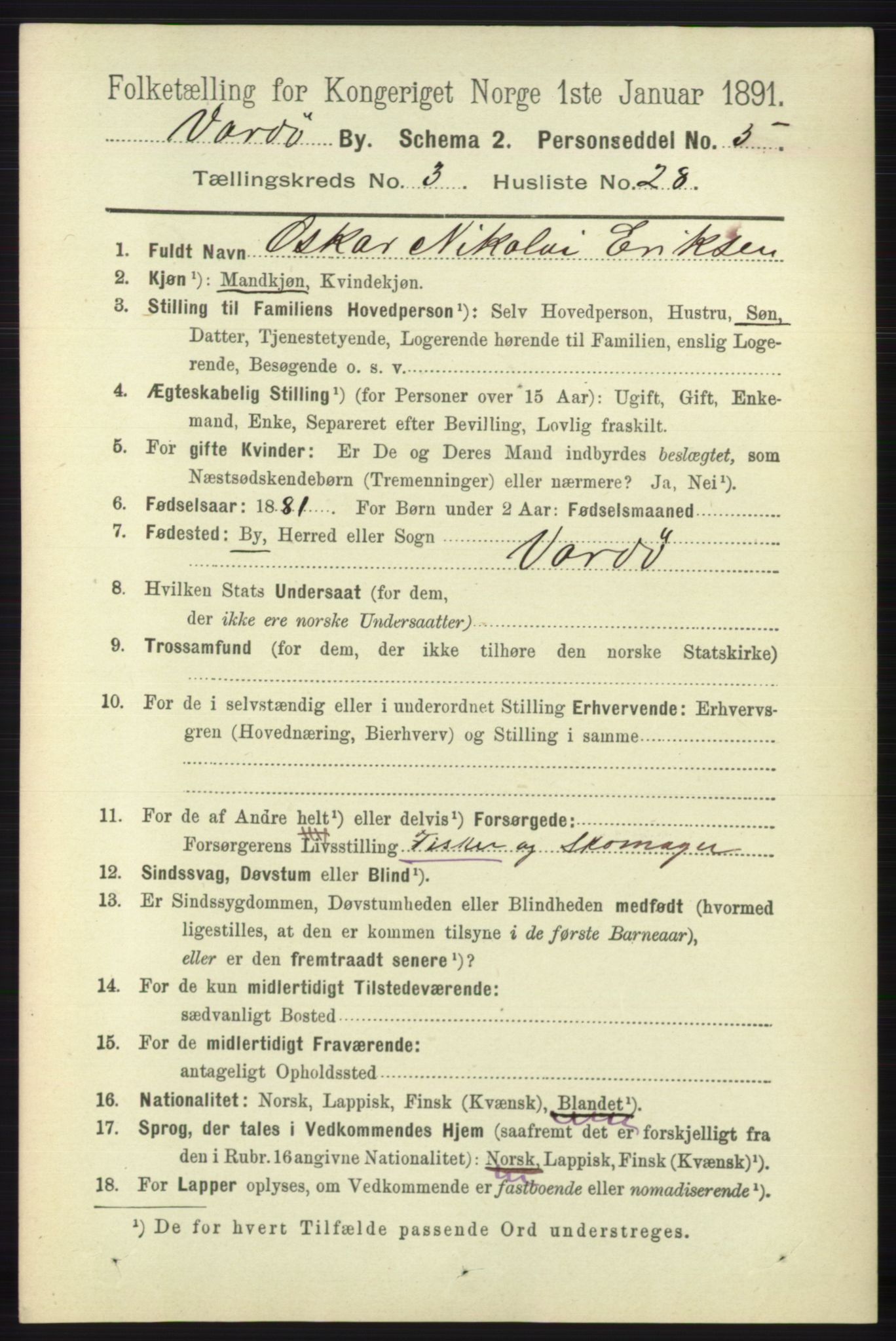 RA, 1891 census for 2002 Vardø, 1891, p. 1845