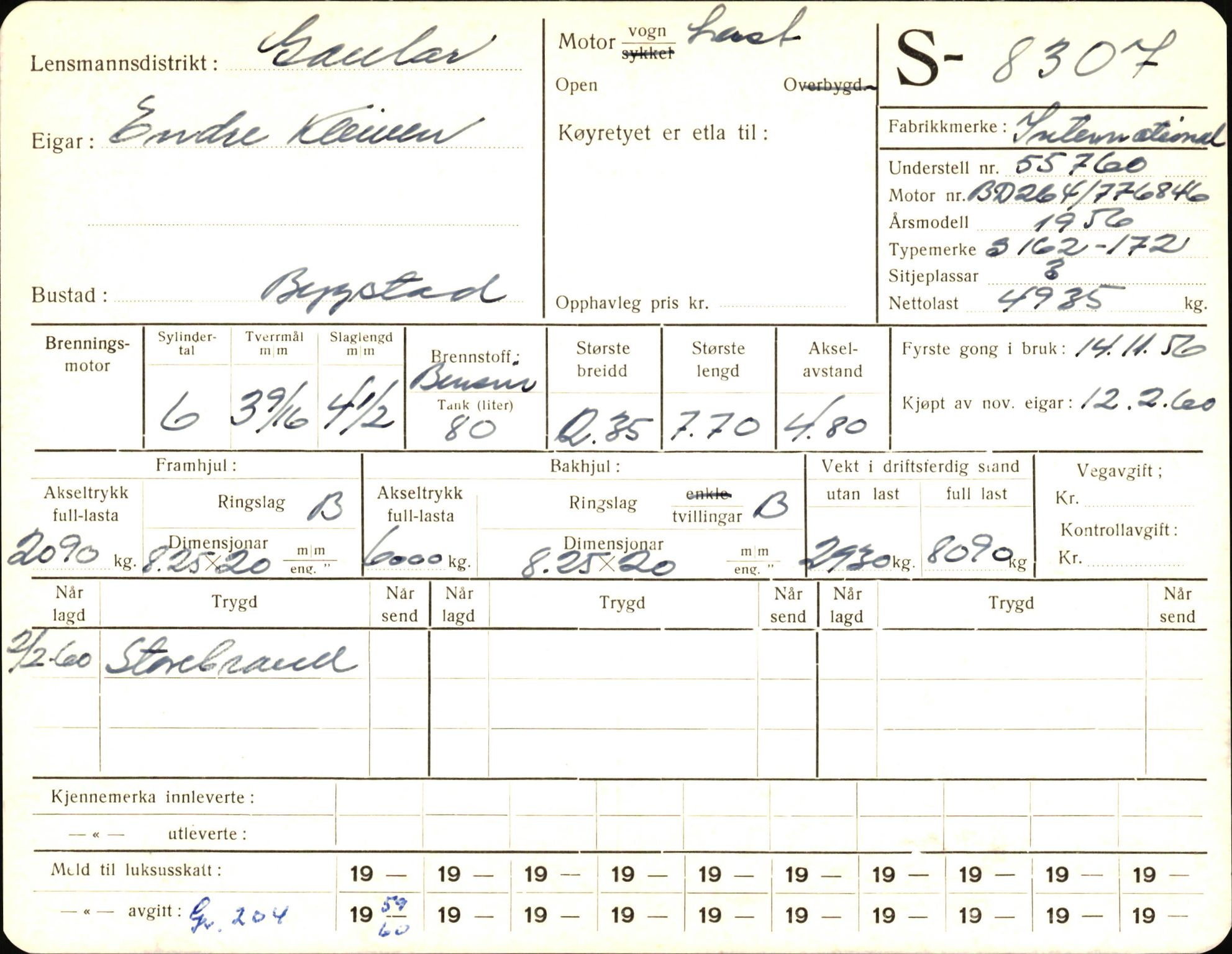Statens vegvesen, Sogn og Fjordane vegkontor, AV/SAB-A-5301/4/F/L0006: Registerkort utmeldte Fjordane S8300-9500, 1930-1961, p. 14