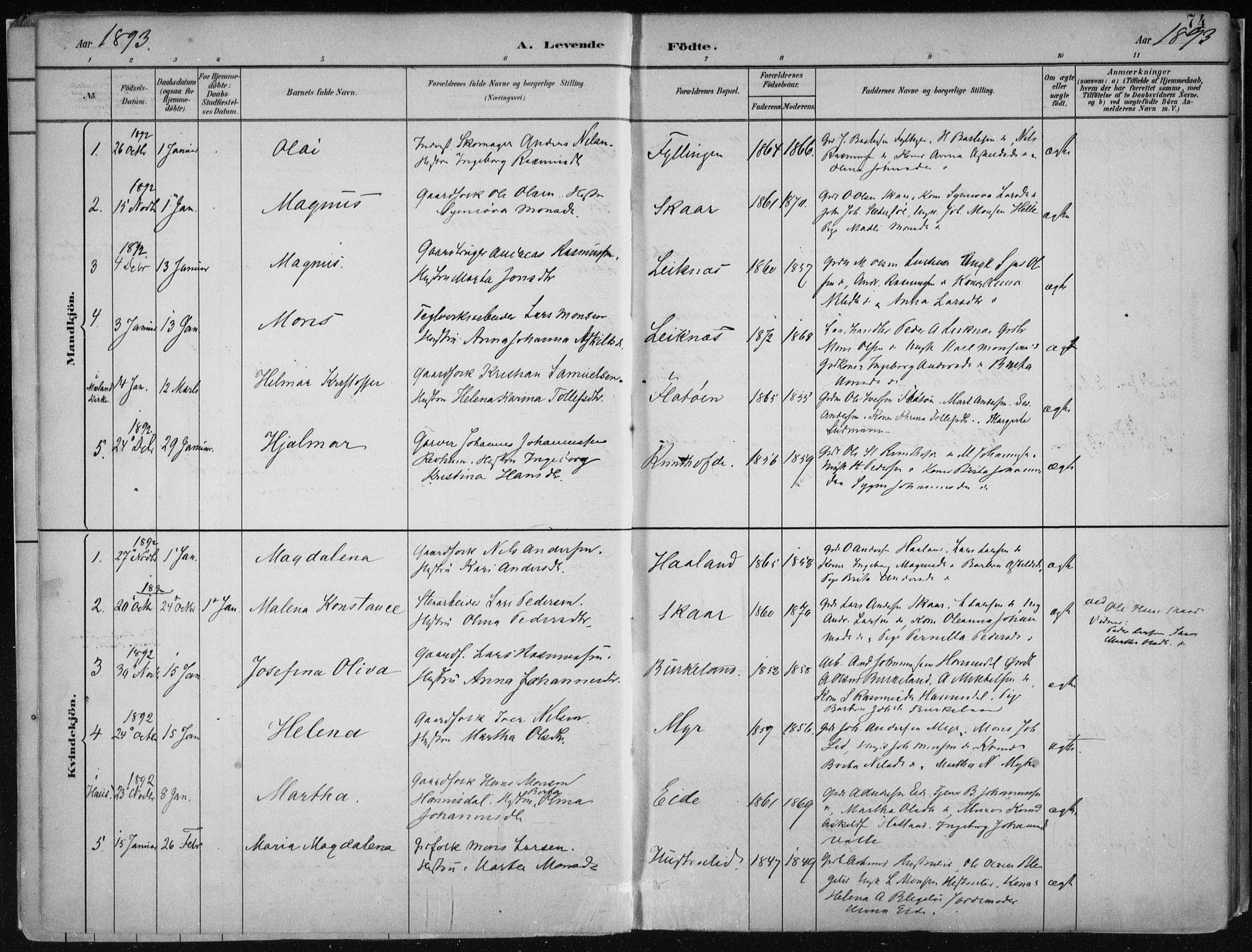 Hamre sokneprestembete, SAB/A-75501/H/Ha/Haa/Haab/L0001: Parish register (official) no. B  1, 1882-1905, p. 74