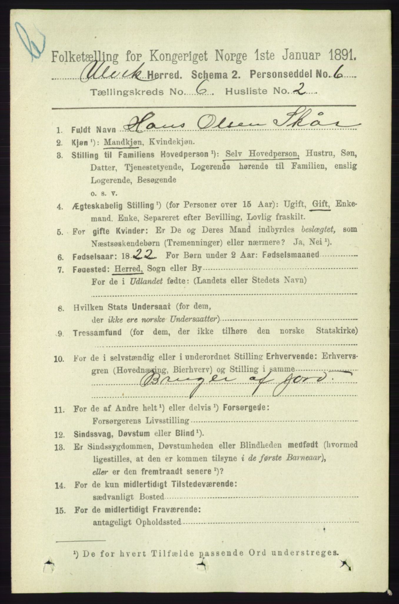 RA, 1891 census for 1233 Ulvik, 1891, p. 1872