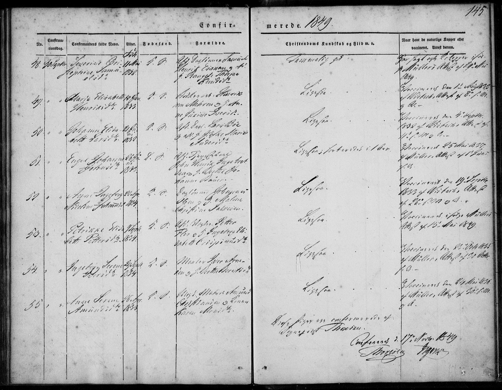 Korskirken sokneprestembete, SAB/A-76101/H/Haa/L0026: Parish register (official) no. C 2, 1842-1854, p. 145
