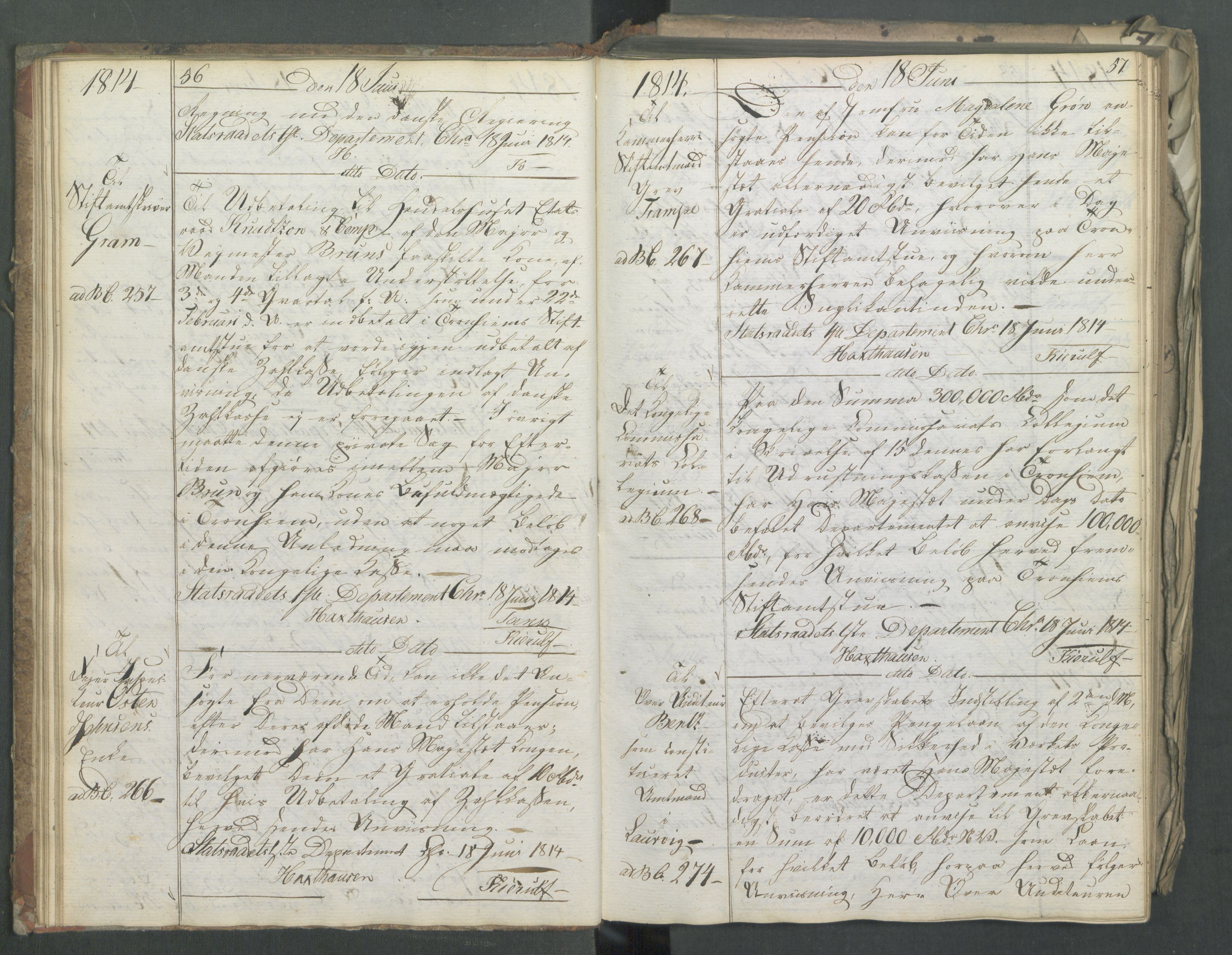 Departementene i 1814, AV/RA-S-3899/Fa/L0011: Bokholderkontoret - Kopibok, 1814, p. 56-57