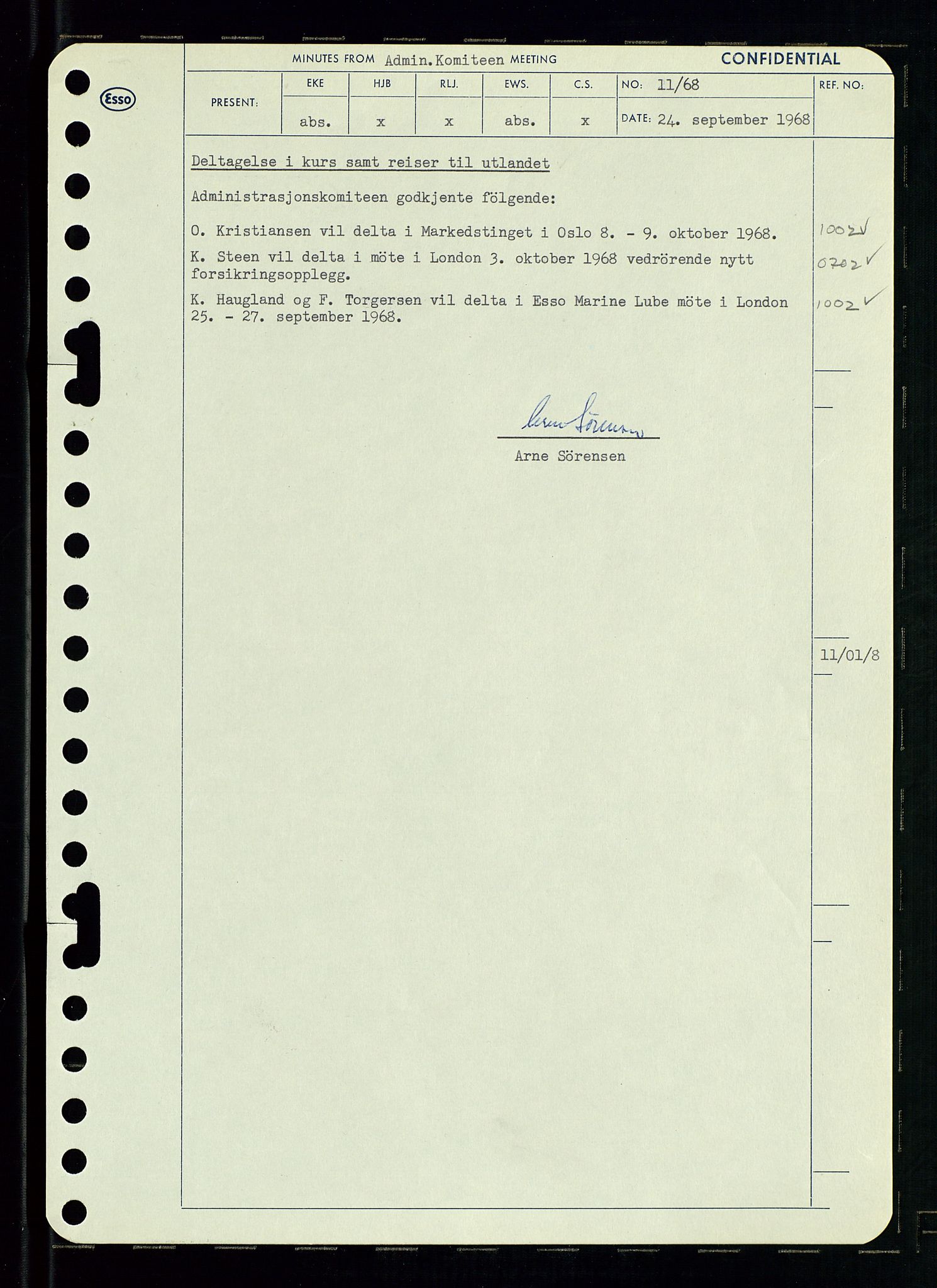 Pa 0982 - Esso Norge A/S, AV/SAST-A-100448/A/Aa/L0002/0004: Den administrerende direksjon Board minutes (styrereferater) / Den administrerende direksjon Board minutes (styrereferater), 1968, p. 88