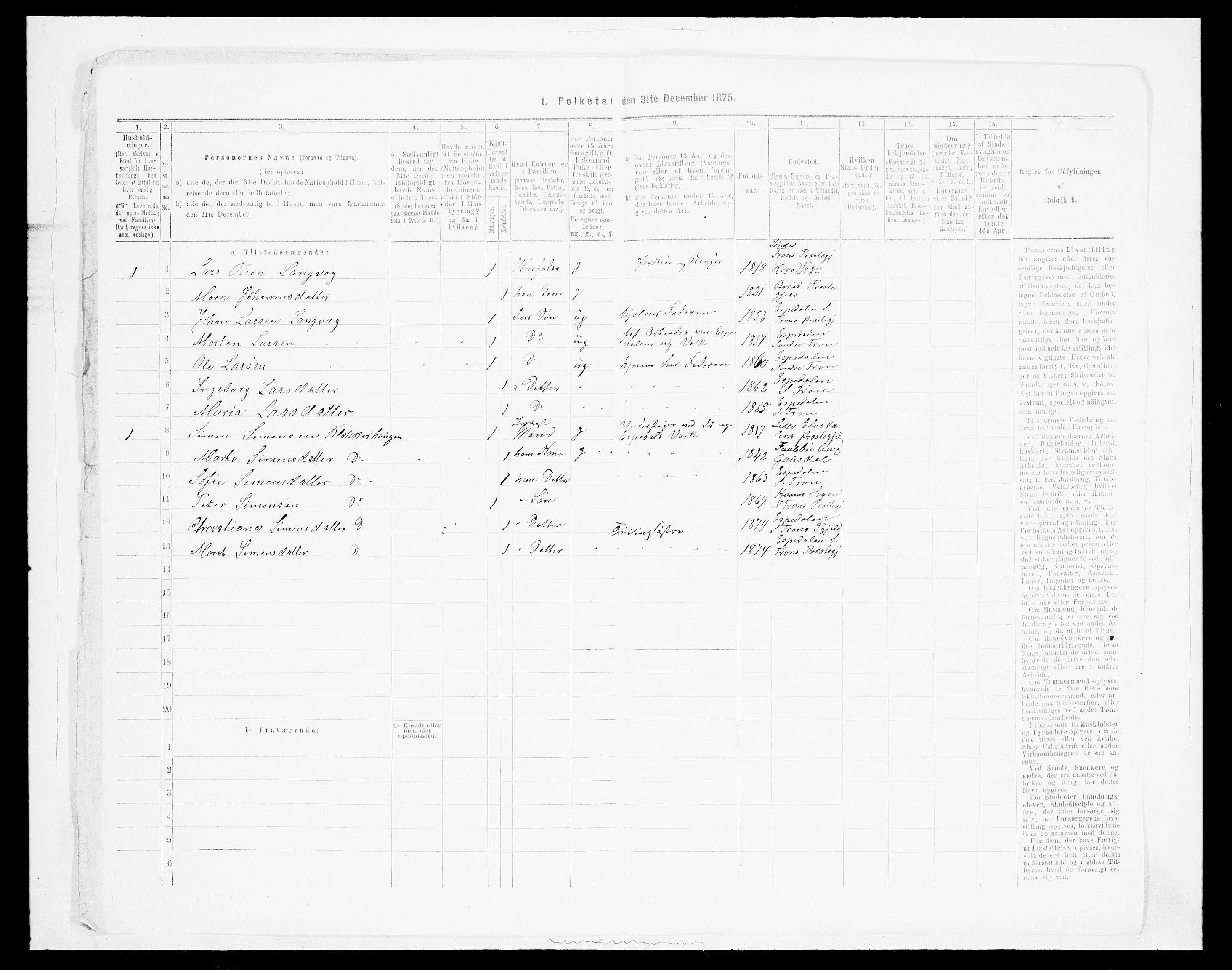 SAH, 1875 census for 0518P Nord-Fron, 1875, p. 138